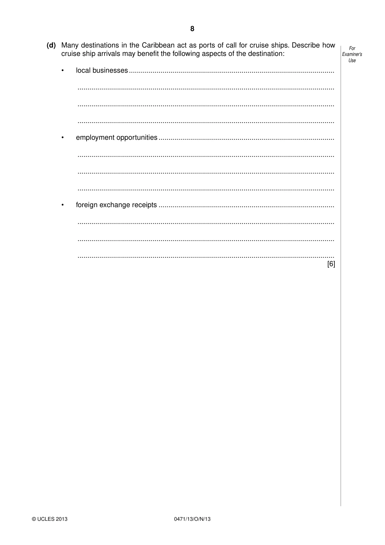 Cambridge IGCSE Travel and Tourism 0471 2013 Oct/Nov Paper 1 · Variant 3 question paper, page 8 of 16