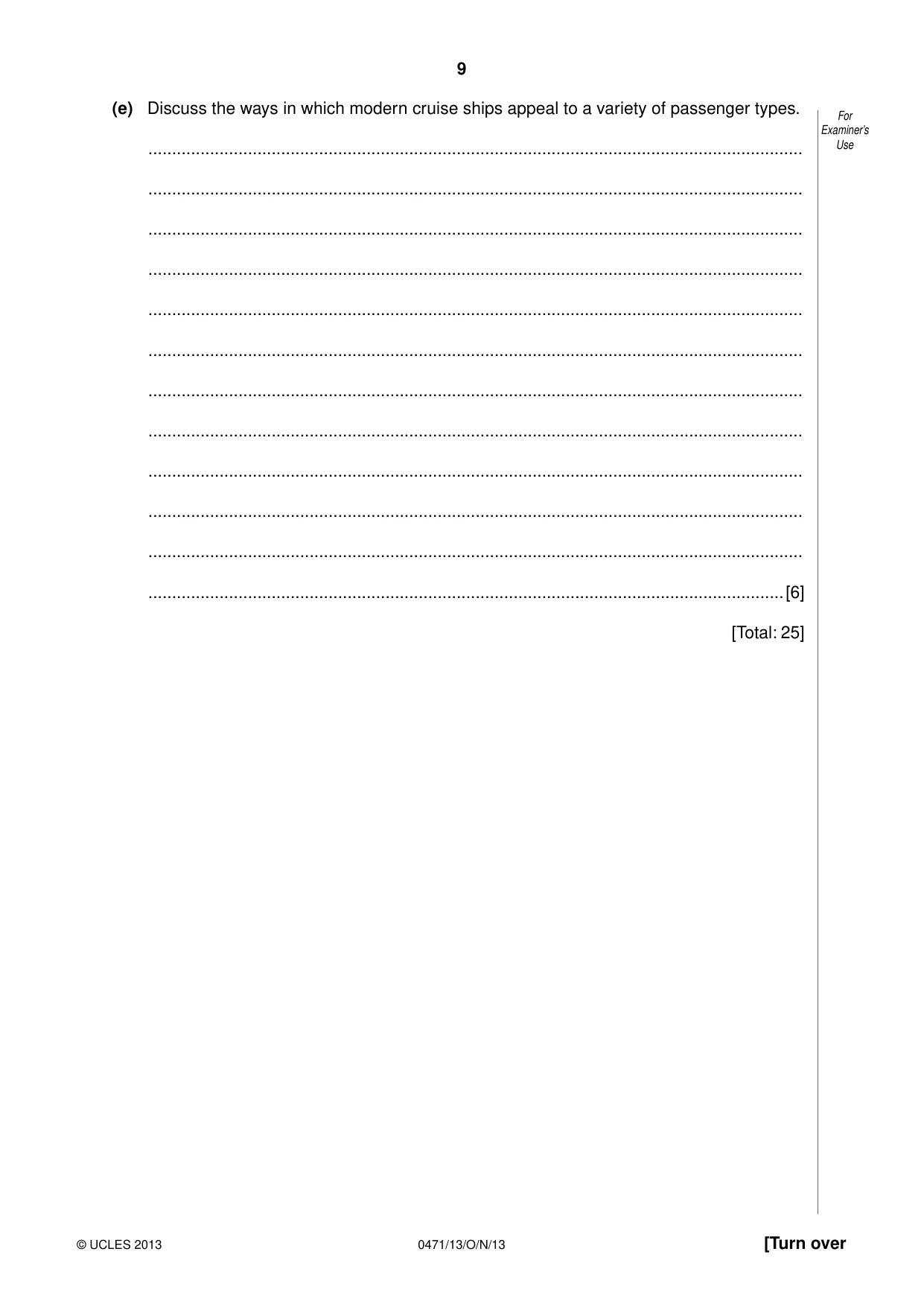 Cambridge IGCSE Travel and Tourism 0471 2013 Oct/Nov Paper 1 · Variant 3 question paper, page 9 of 16