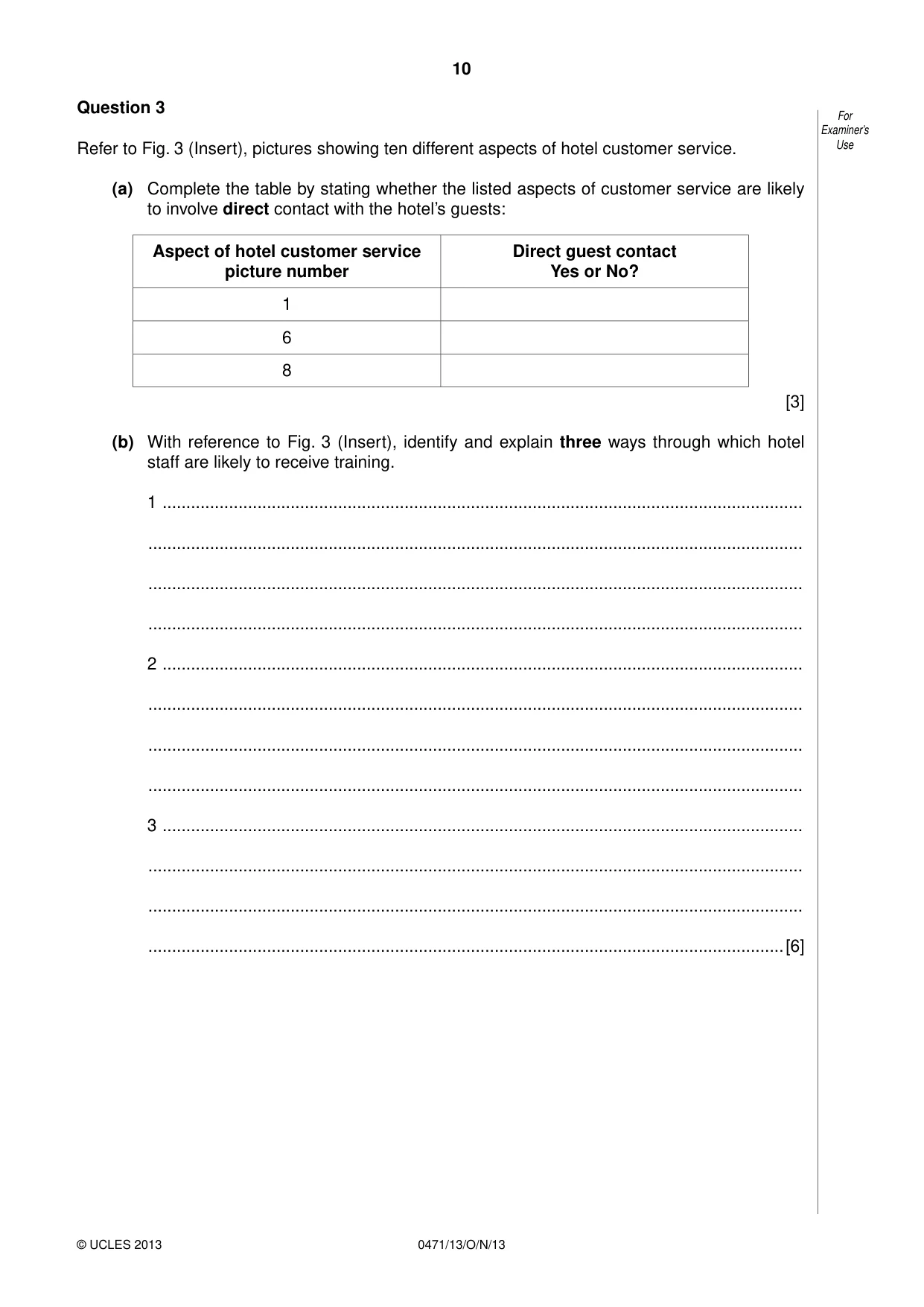 Cambridge IGCSE Travel and Tourism 0471 2013 Oct/Nov Paper 1 · Variant 3 question paper, page 10 of 16