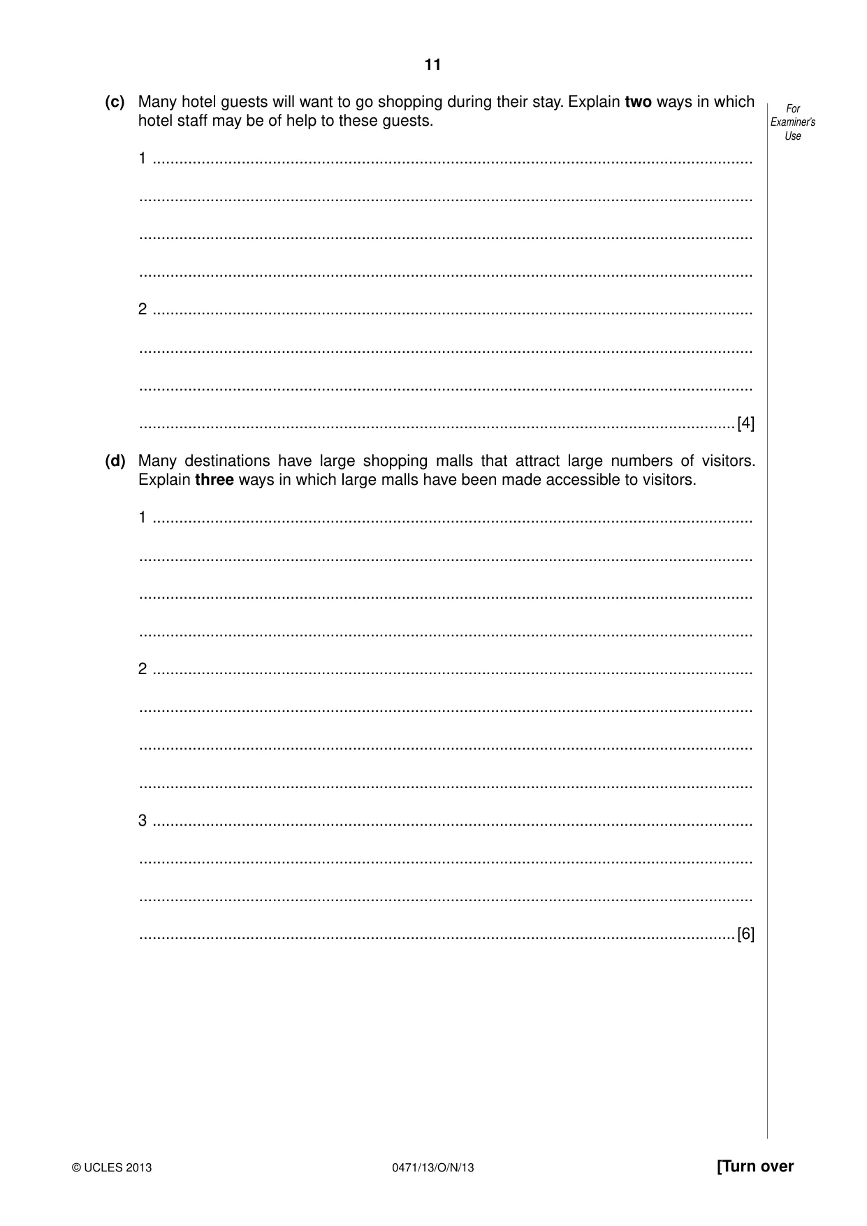 Cambridge IGCSE Travel and Tourism 0471 2013 Oct/Nov Paper 1 · Variant 3 question paper, page 11 of 16