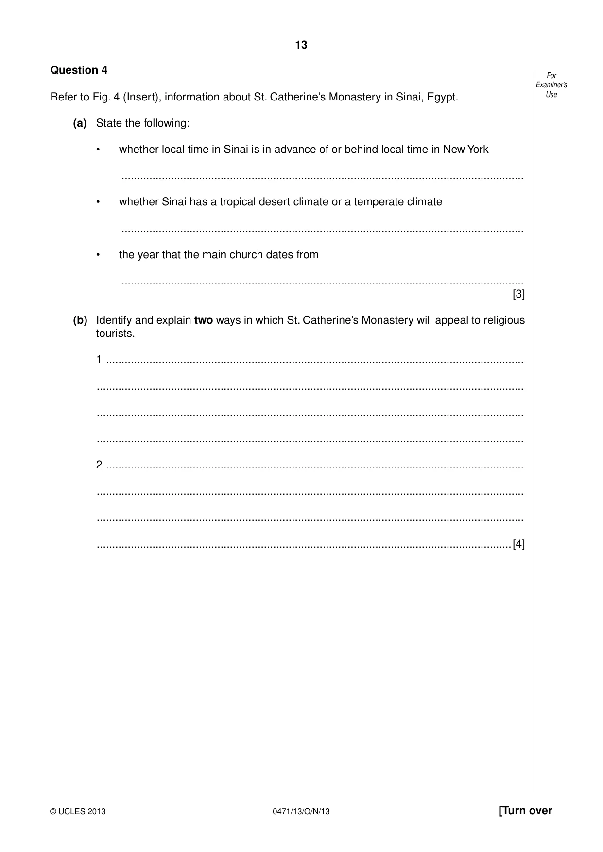 Cambridge IGCSE Travel and Tourism 0471 2013 Oct/Nov Paper 1 · Variant 3 question paper, page 13 of 16
