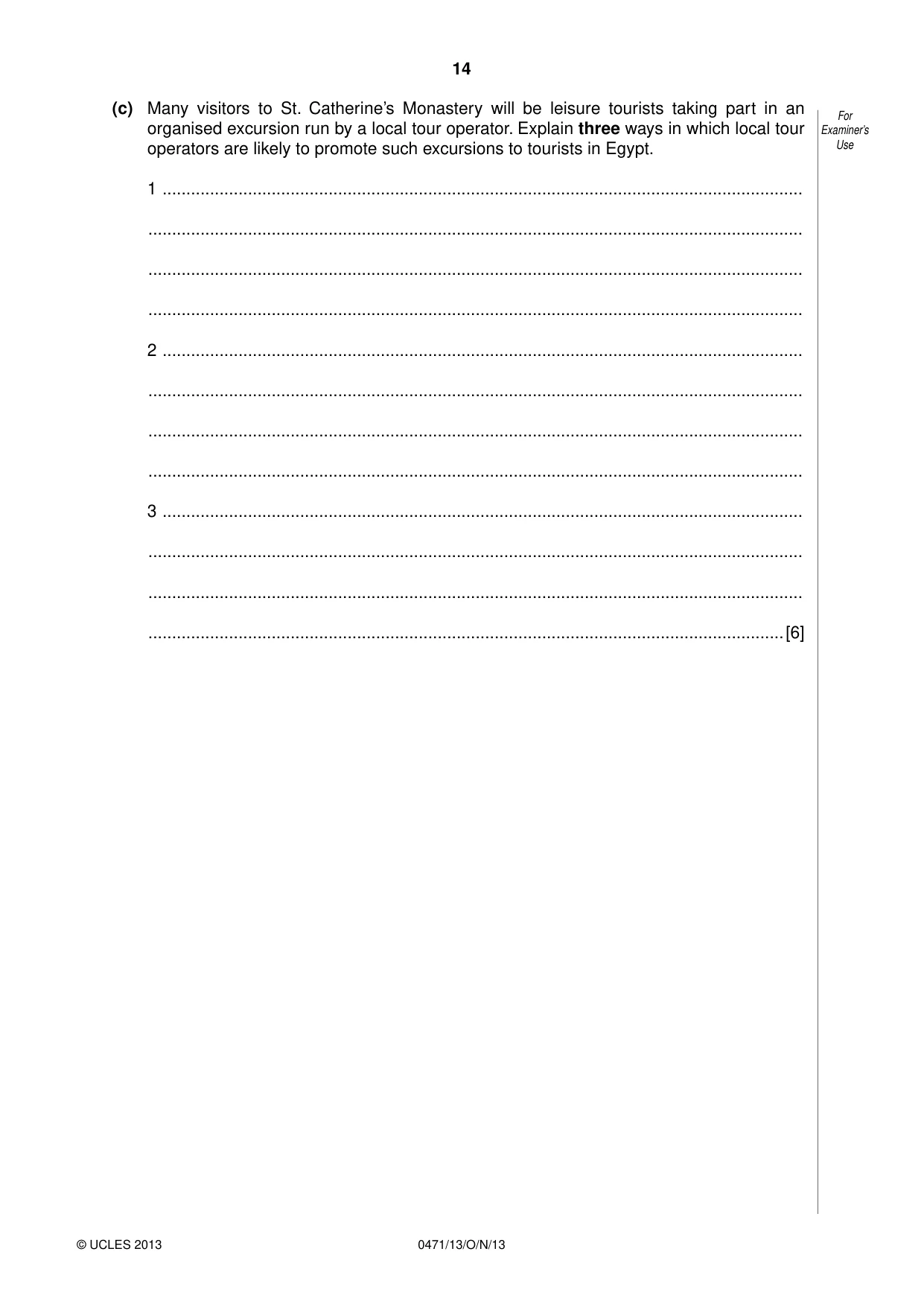 Cambridge IGCSE Travel and Tourism 0471 2013 Oct/Nov Paper 1 · Variant 3 question paper, page 14 of 16