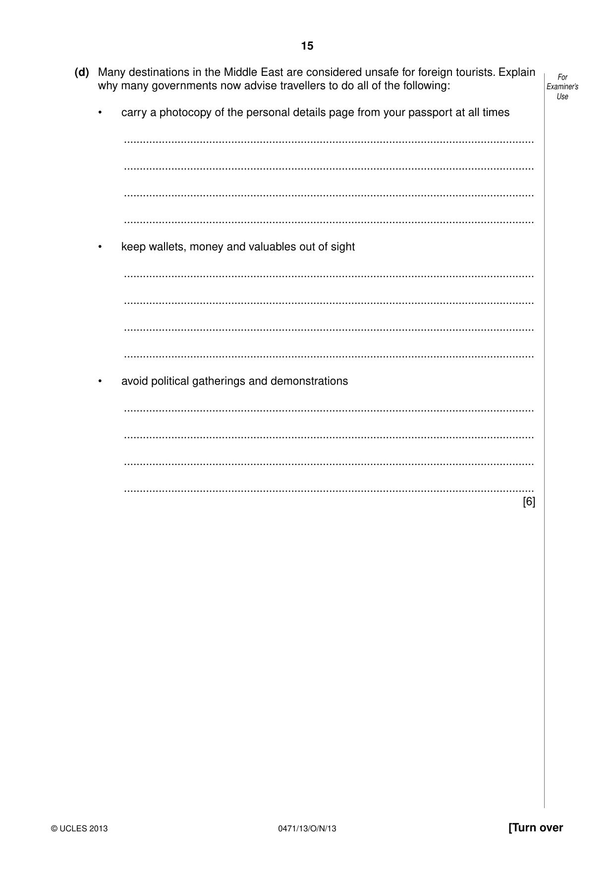Cambridge IGCSE Travel and Tourism 0471 2013 Oct/Nov Paper 1 · Variant 3 question paper, page 15 of 16