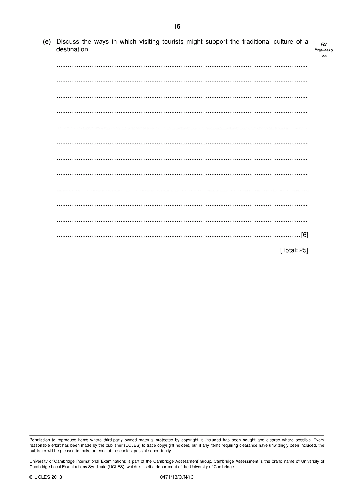 Cambridge IGCSE Travel and Tourism 0471 2013 Oct/Nov Paper 1 · Variant 3 question paper, page 16 of 16
