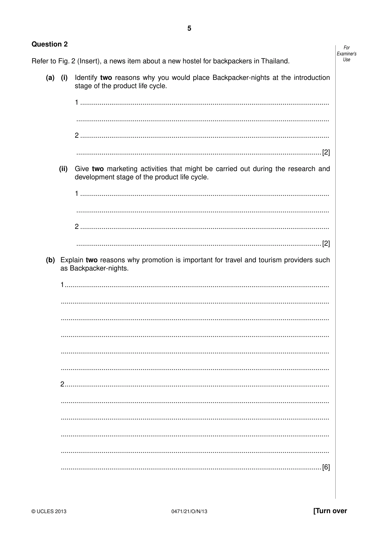 Cambridge IGCSE Travel and Tourism 0471 2013 Oct/Nov Paper 2 · Variant 1 question paper, page 5 of 16