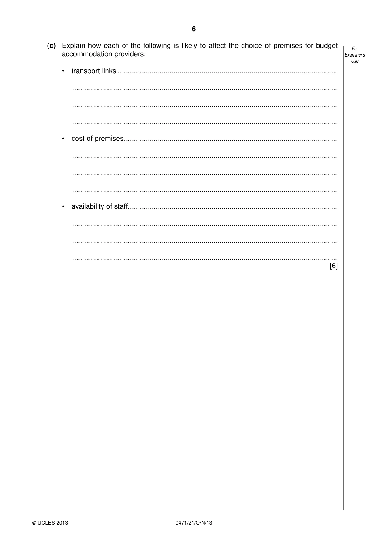 Cambridge IGCSE Travel and Tourism 0471 2013 Oct/Nov Paper 2 · Variant 1 question paper, page 6 of 16