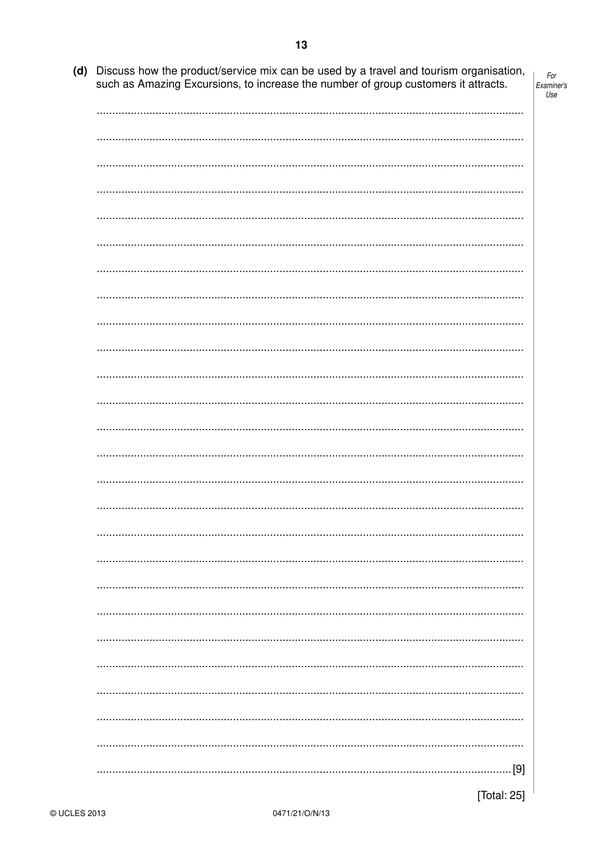 Cambridge IGCSE Travel and Tourism 0471 2013 Oct/Nov Paper 2 · Variant 1 question paper, page 13 of 16