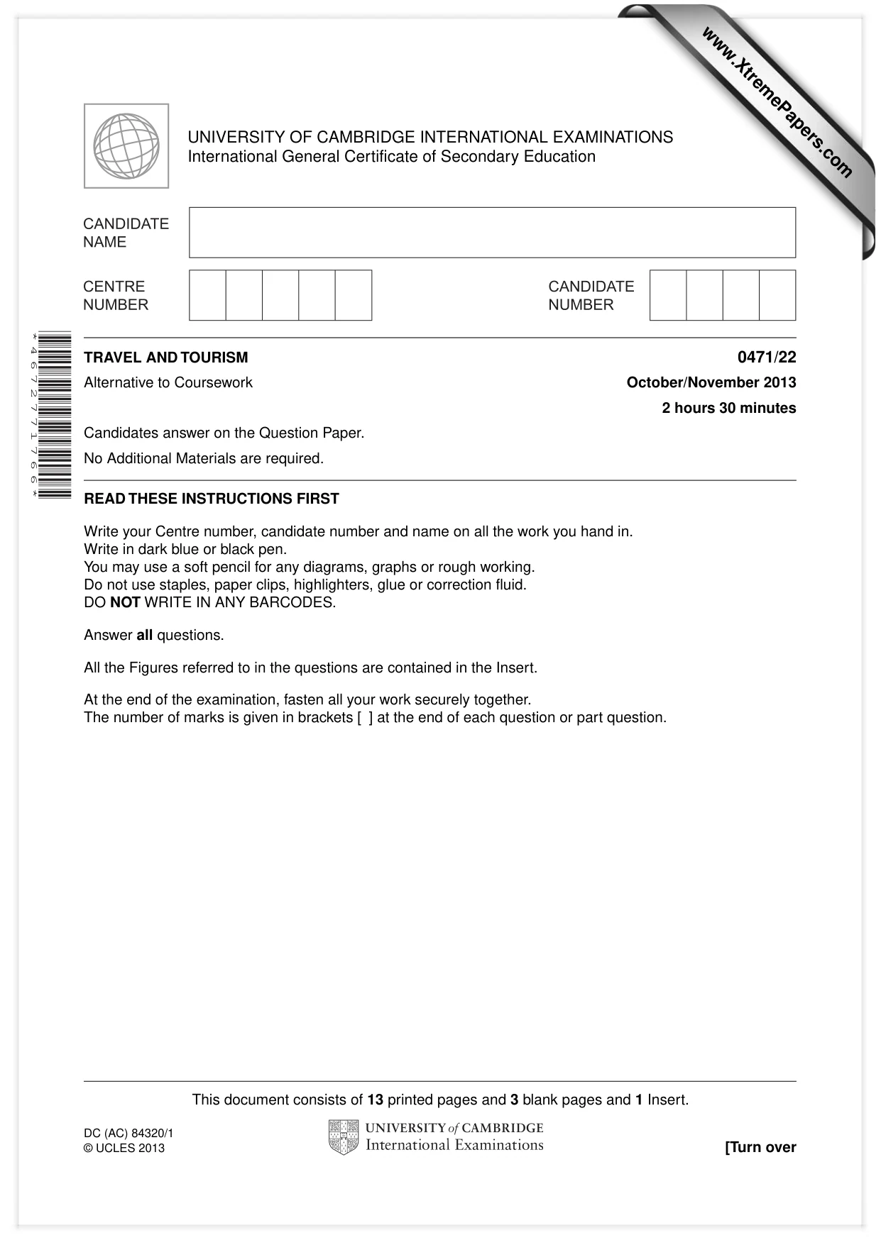 Cambridge IGCSE Travel and Tourism 0471 2013 Oct/Nov Paper 2 · Variant 2 question paper, page 1 of 16