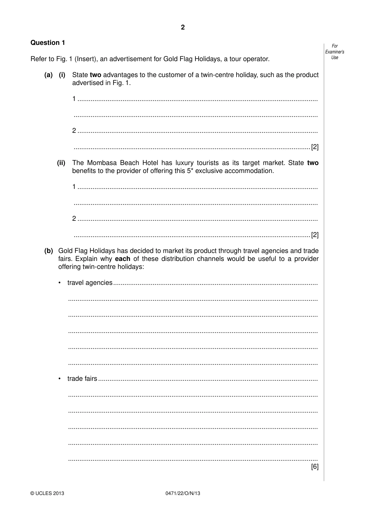 Cambridge IGCSE Travel and Tourism 0471 2013 Oct/Nov Paper 2 · Variant 2 question paper, page 2 of 16