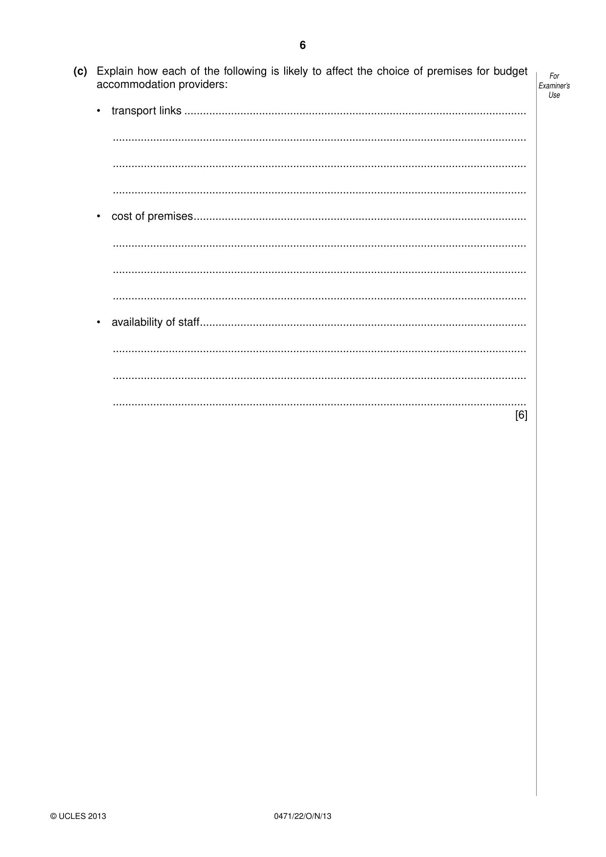 Cambridge IGCSE Travel and Tourism 0471 2013 Oct/Nov Paper 2 · Variant 2 question paper, page 6 of 16