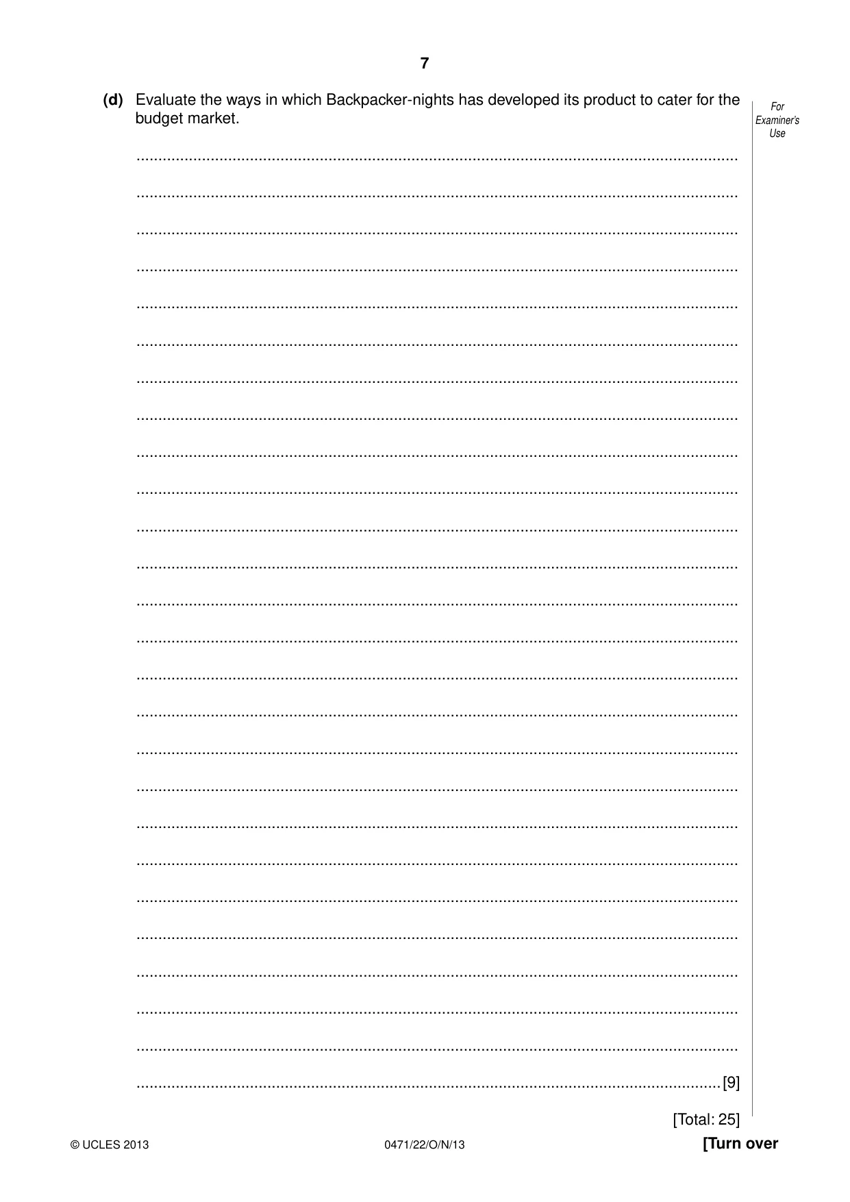 Cambridge IGCSE Travel and Tourism 0471 2013 Oct/Nov Paper 2 · Variant 2 question paper, page 7 of 16