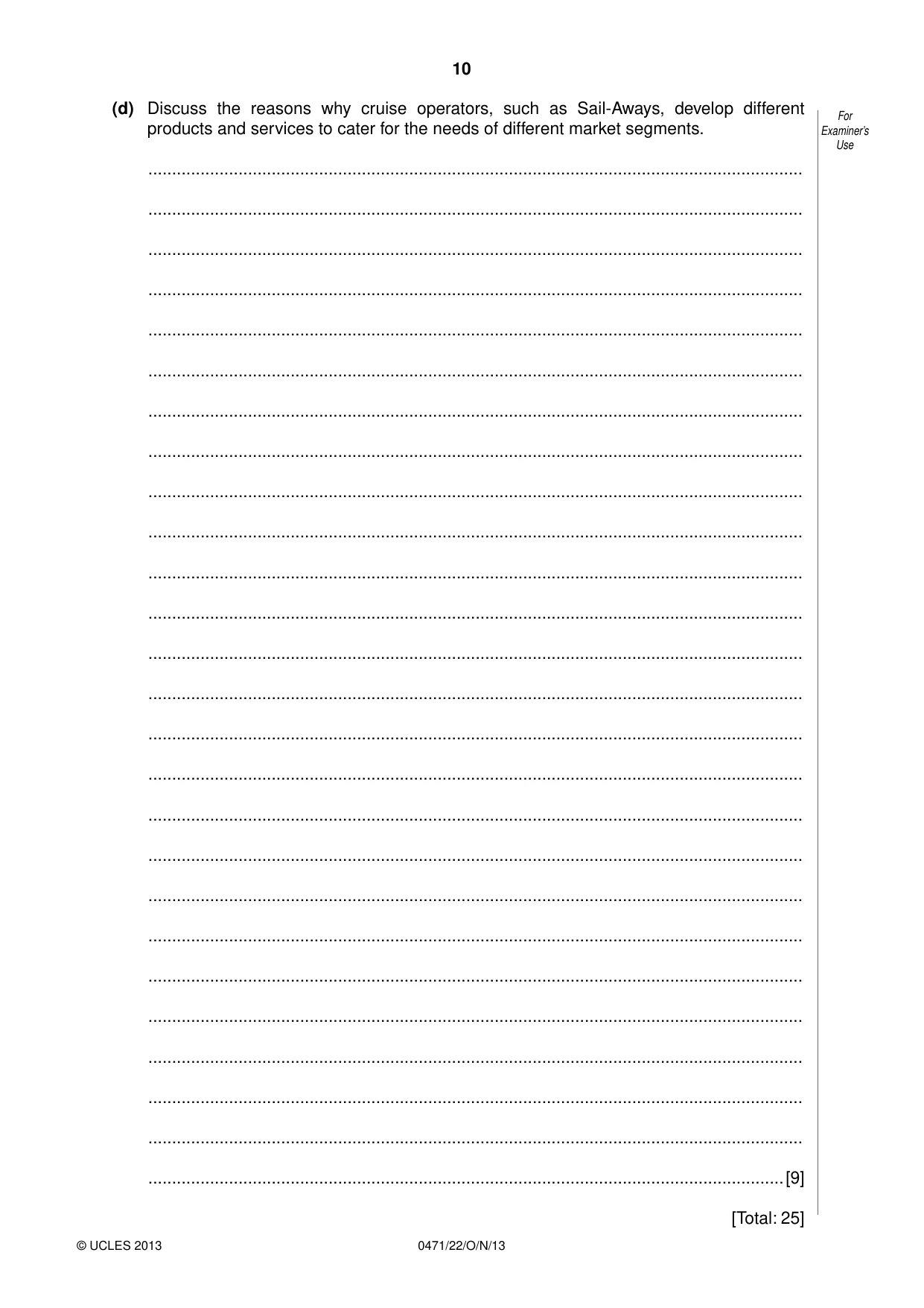 Cambridge IGCSE Travel and Tourism 0471 2013 Oct/Nov Paper 2 · Variant 2 question paper, page 10 of 16