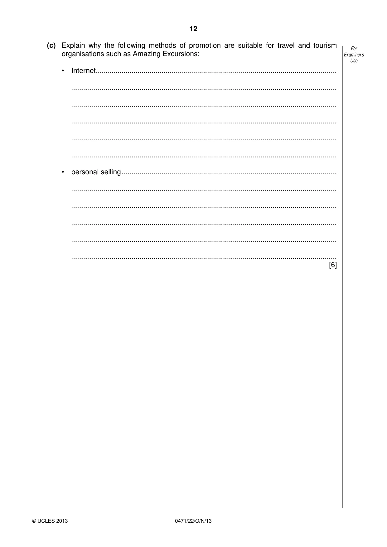 Cambridge IGCSE Travel and Tourism 0471 2013 Oct/Nov Paper 2 · Variant 2 question paper, page 12 of 16