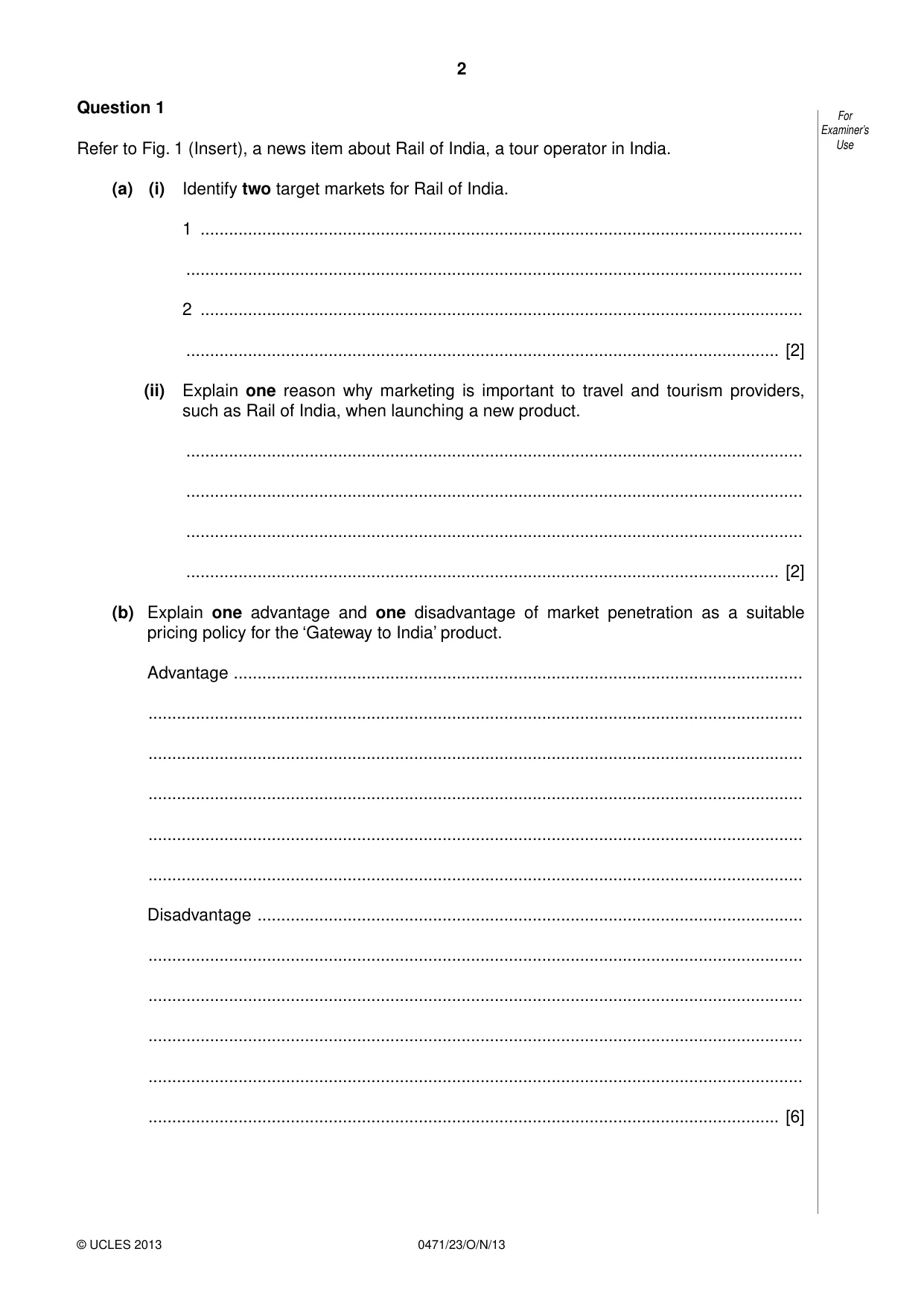 Cambridge IGCSE Travel and Tourism 0471 2013 Oct/Nov Paper 2 · Variant 3 question paper, page 2 of 16