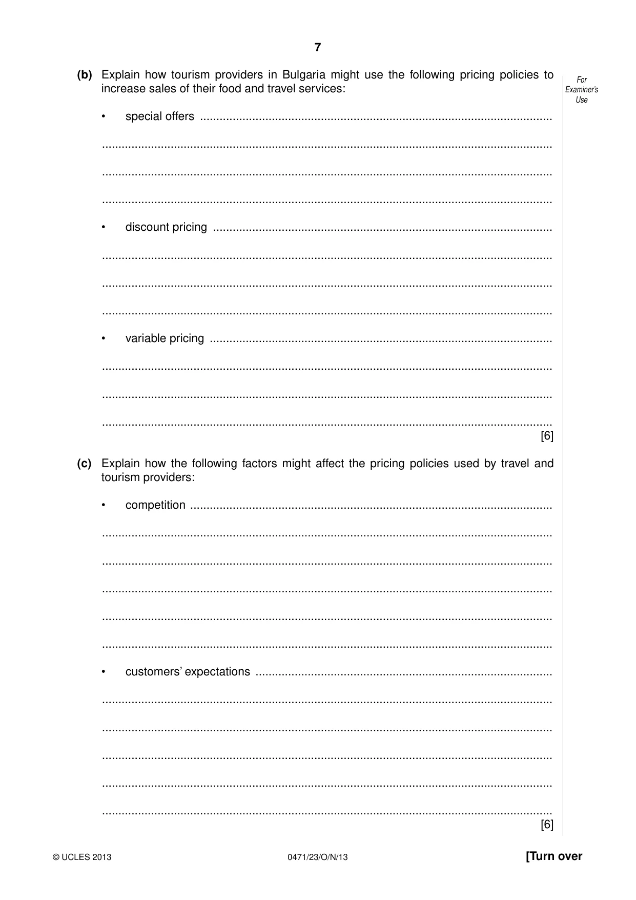 Cambridge IGCSE Travel and Tourism 0471 2013 Oct/Nov Paper 2 · Variant 3 question paper, page 7 of 16