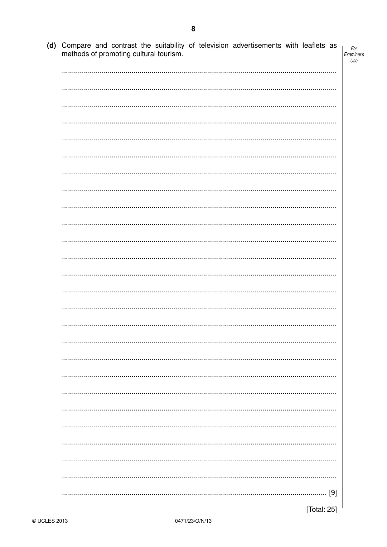 Cambridge IGCSE Travel and Tourism 0471 2013 Oct/Nov Paper 2 · Variant 3 question paper, page 8 of 16