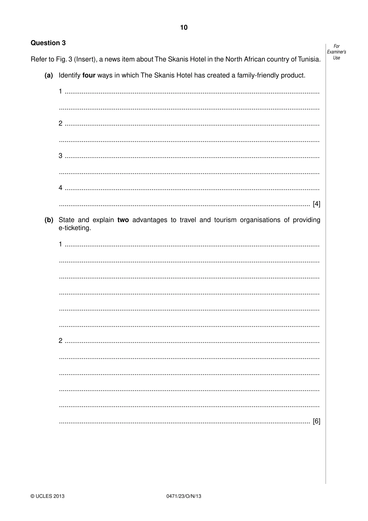 Cambridge IGCSE Travel and Tourism 0471 2013 Oct/Nov Paper 2 · Variant 3 question paper, page 10 of 16