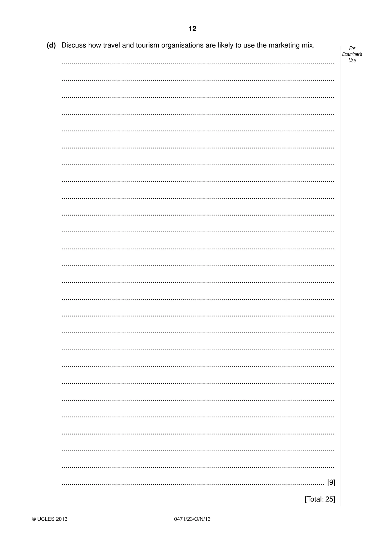 Cambridge IGCSE Travel and Tourism 0471 2013 Oct/Nov Paper 2 · Variant 3 question paper, page 12 of 16