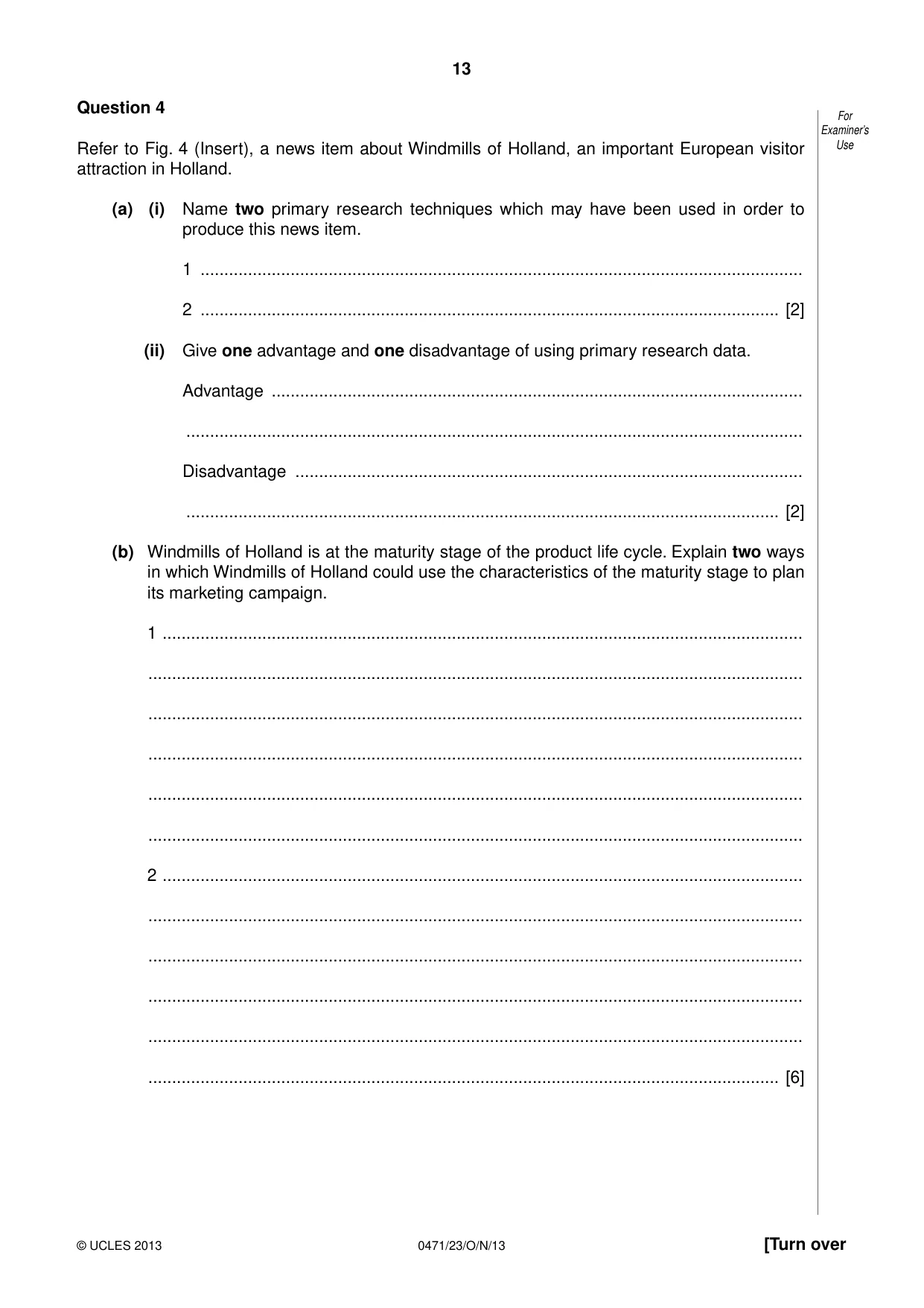 Cambridge IGCSE Travel and Tourism 0471 2013 Oct/Nov Paper 2 · Variant 3 question paper, page 13 of 16