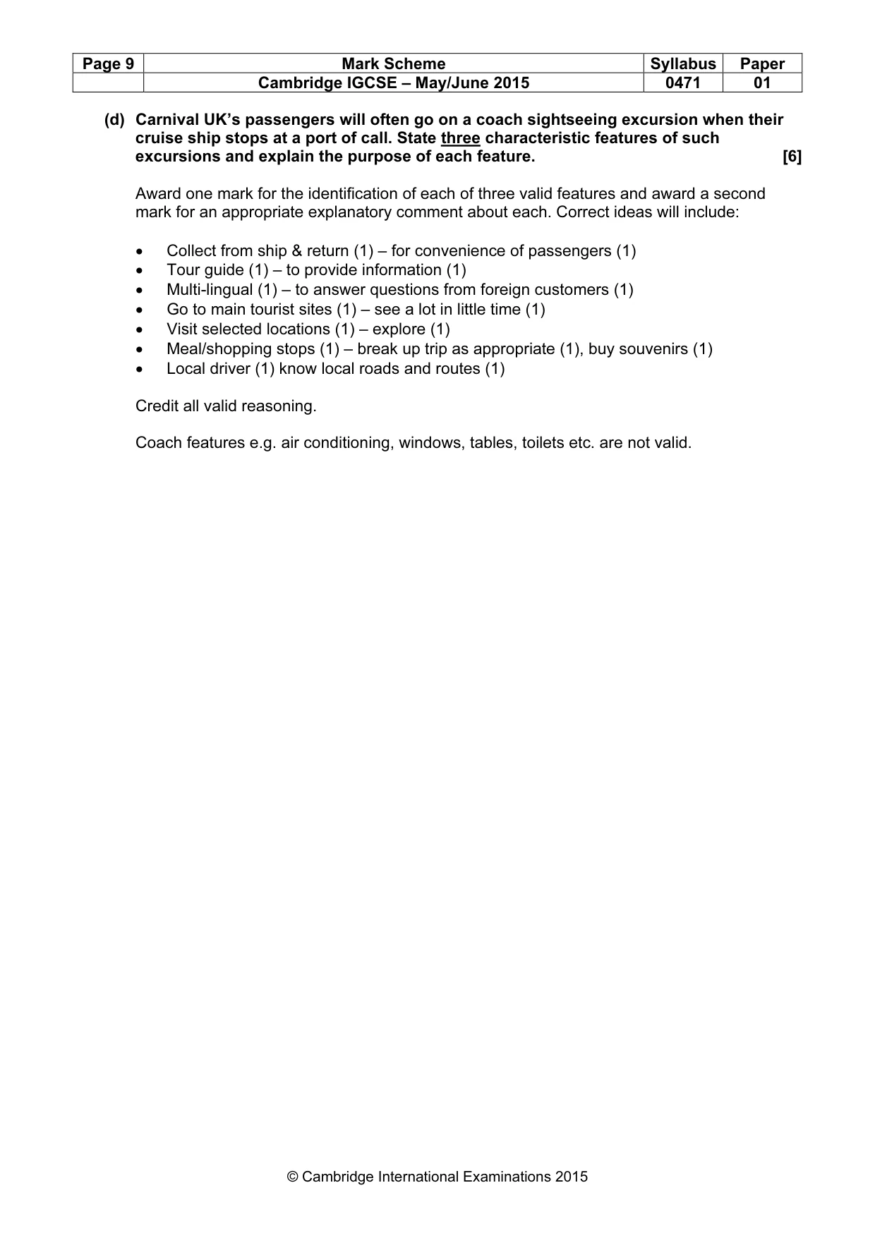 Mark scheme, page 9 of 10