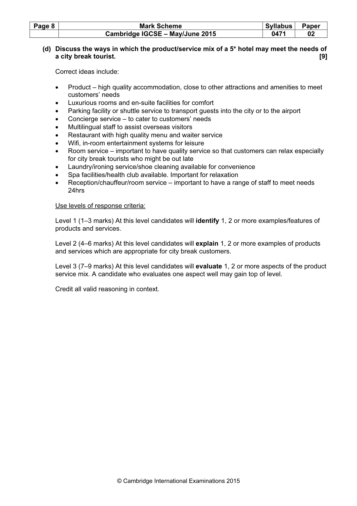 Mark scheme, page 8 of 8