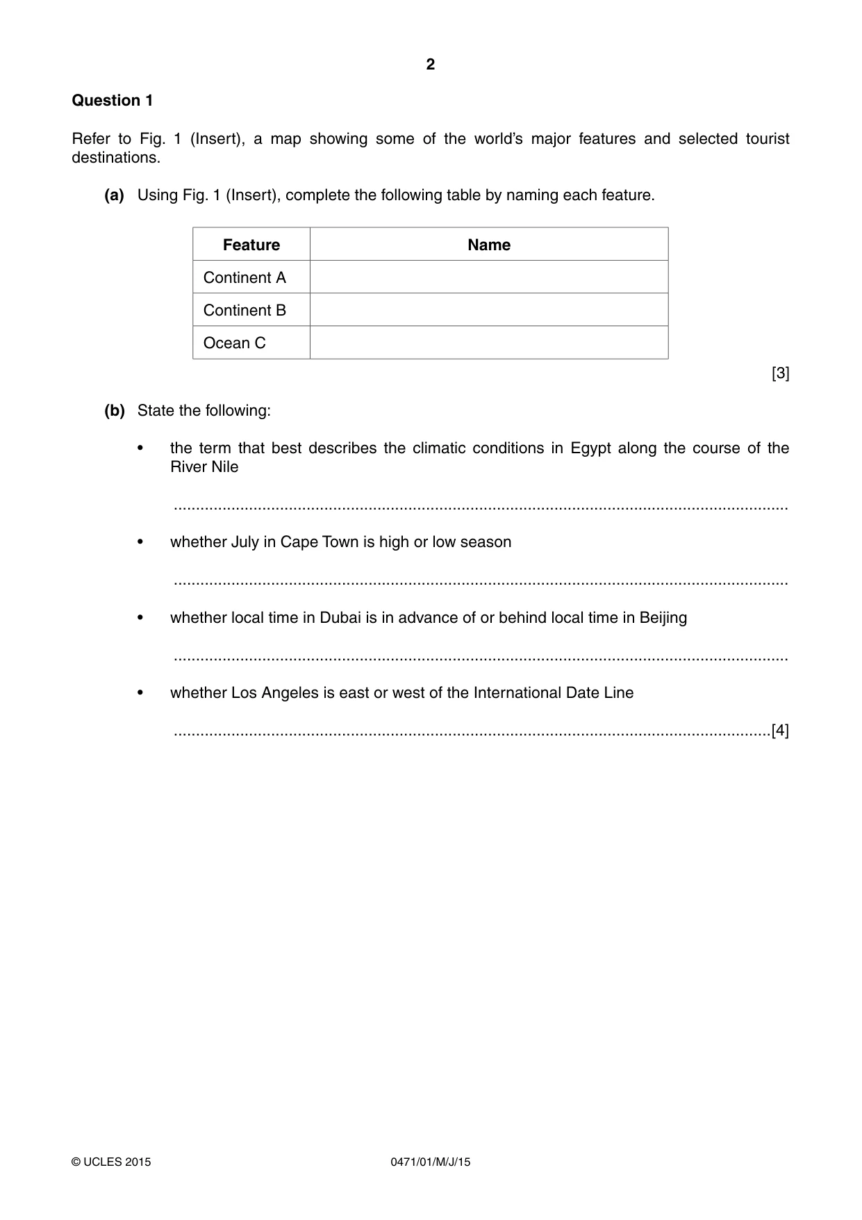 Cambridge IGCSE Travel and Tourism 0471 2015 May/June Paper 1 · Variant 1 question paper, page 2 of 16