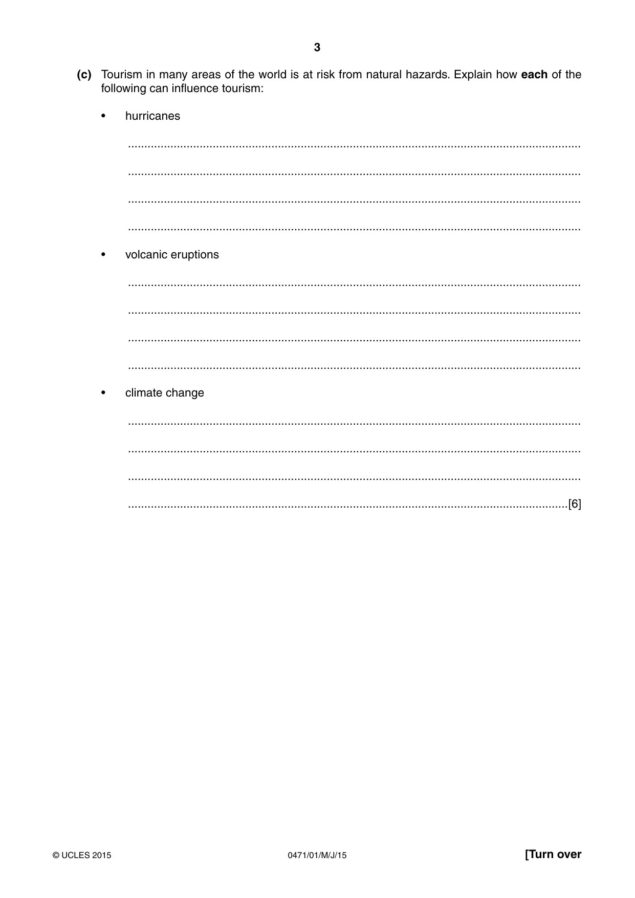 Cambridge IGCSE Travel and Tourism 0471 2015 May/June Paper 1 · Variant 1 question paper, page 3 of 16
