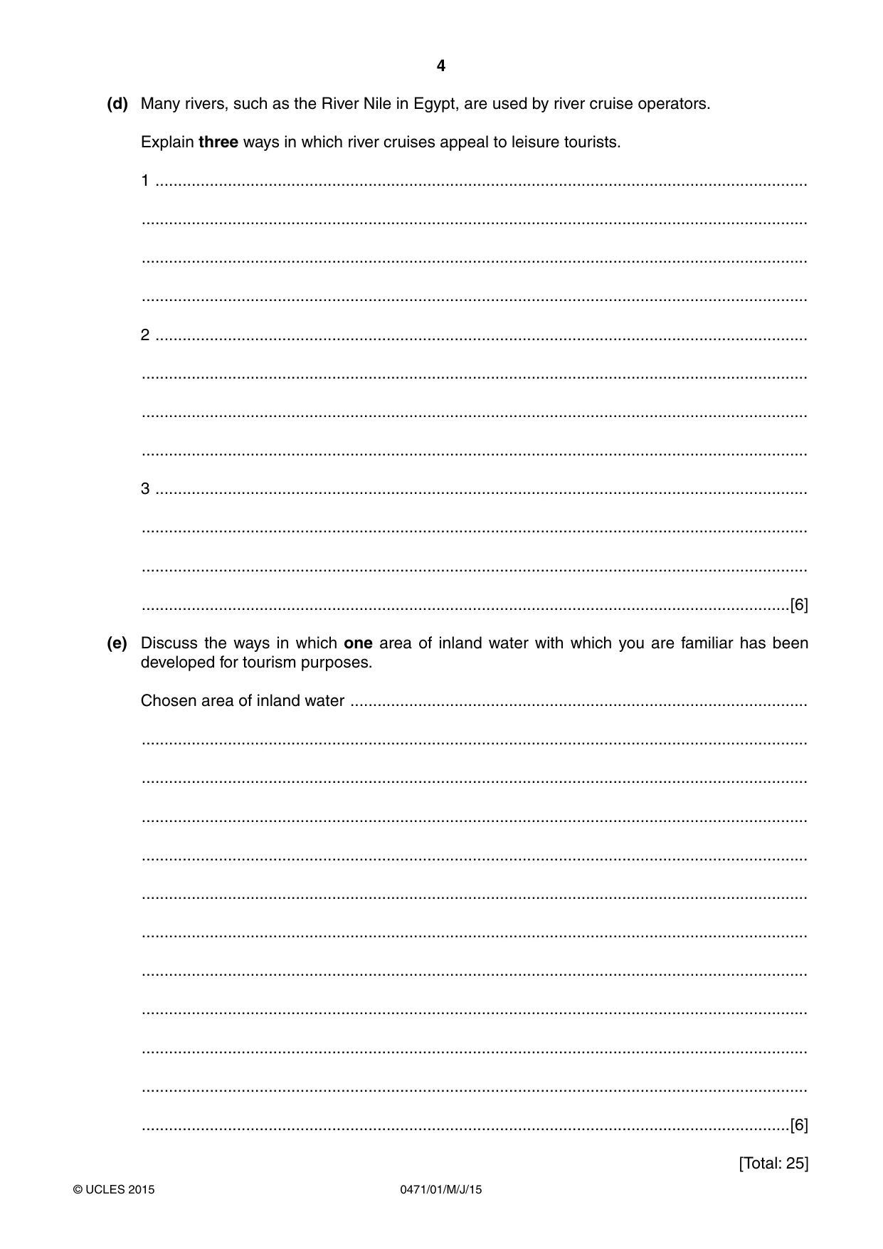 Cambridge IGCSE Travel and Tourism 0471 2015 May/June Paper 1 · Variant 1 question paper, page 4 of 16