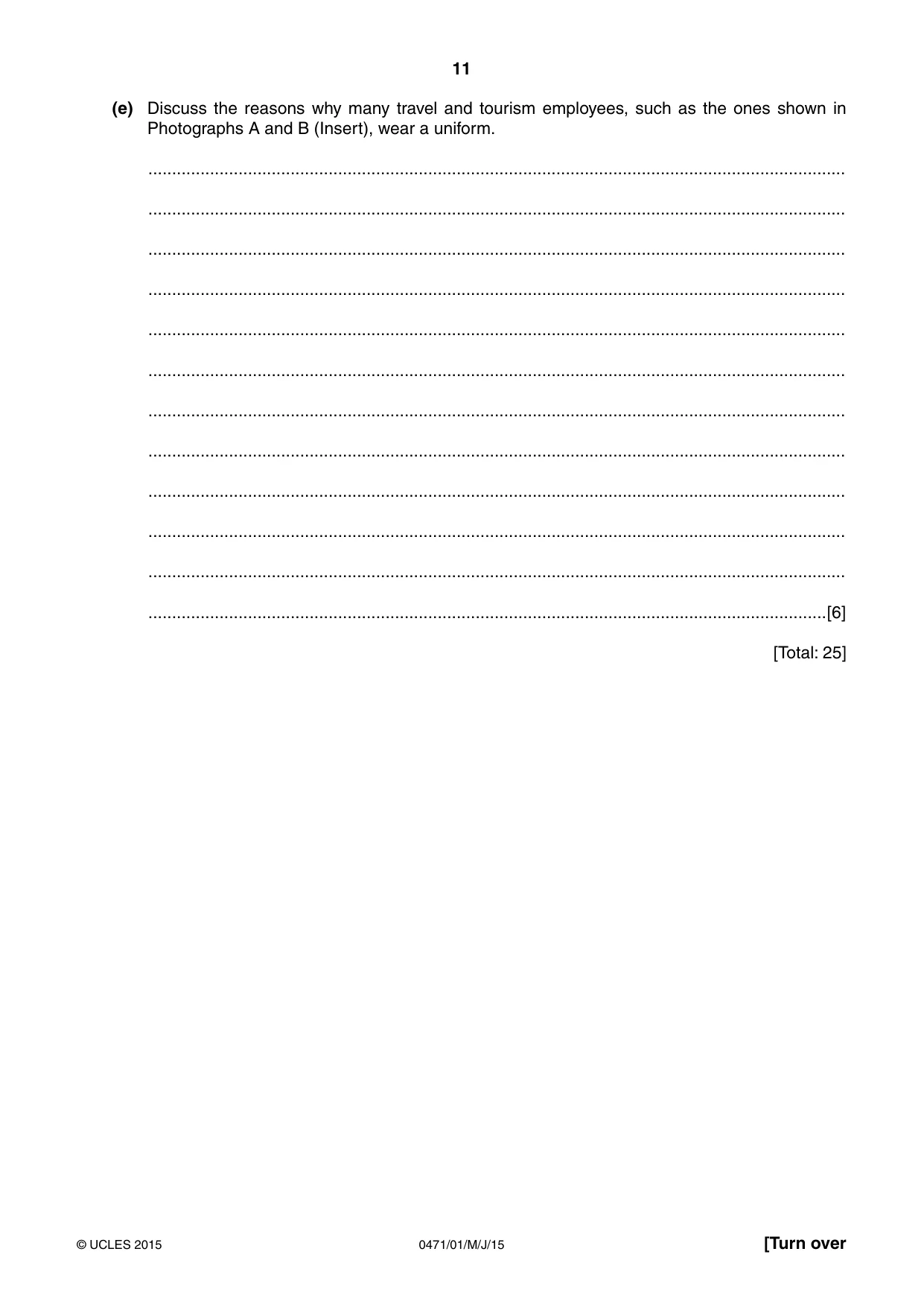 Cambridge IGCSE Travel and Tourism 0471 2015 May/June Paper 1 · Variant 1 question paper, page 11 of 16