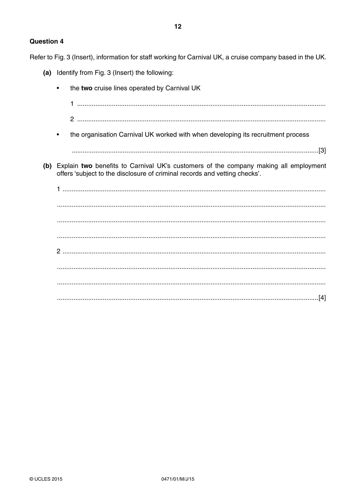 Cambridge IGCSE Travel and Tourism 0471 2015 May/June Paper 1 · Variant 1 question paper, page 12 of 16