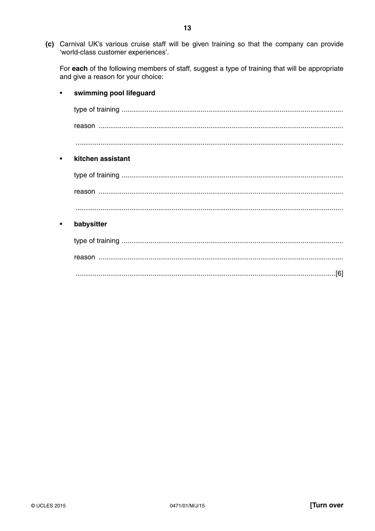 Cambridge IGCSE Travel and Tourism 0471 2015 May/June Paper 1 · Variant 1 question paper, page 13 of 16