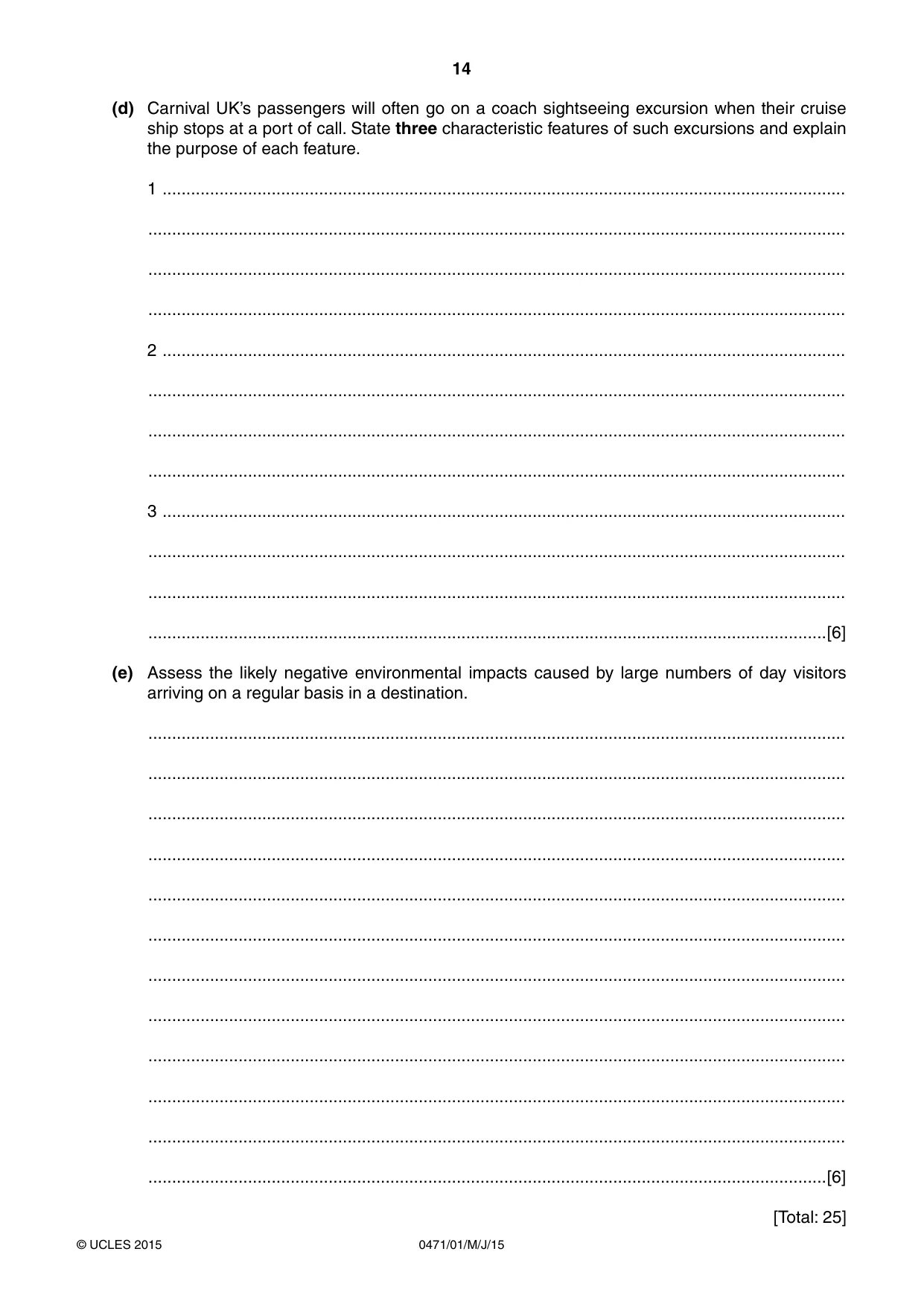 Cambridge IGCSE Travel and Tourism 0471 2015 May/June Paper 1 · Variant 1 question paper, page 14 of 16