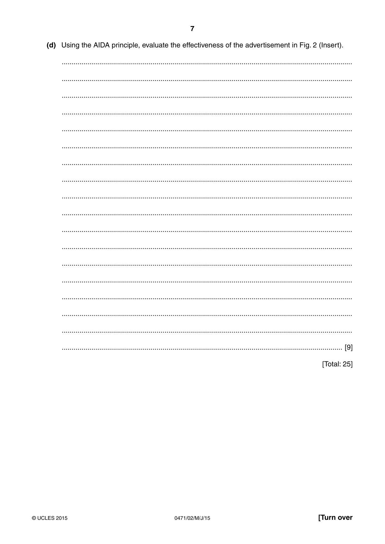 Cambridge IGCSE Travel and Tourism 0471 2015 May/June Paper 2 · Variant 1 question paper, page 7 of 16
