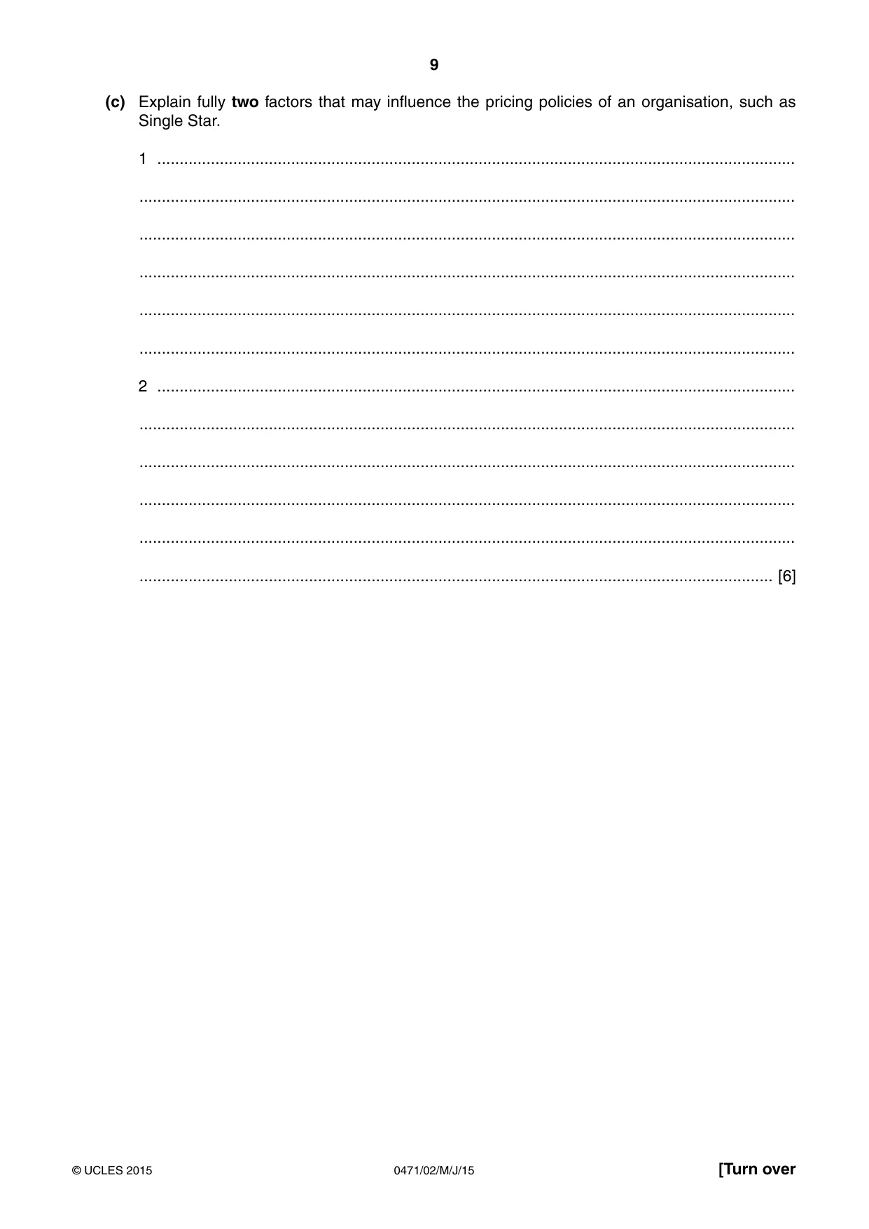 Cambridge IGCSE Travel and Tourism 0471 2015 May/June Paper 2 · Variant 1 question paper, page 9 of 16