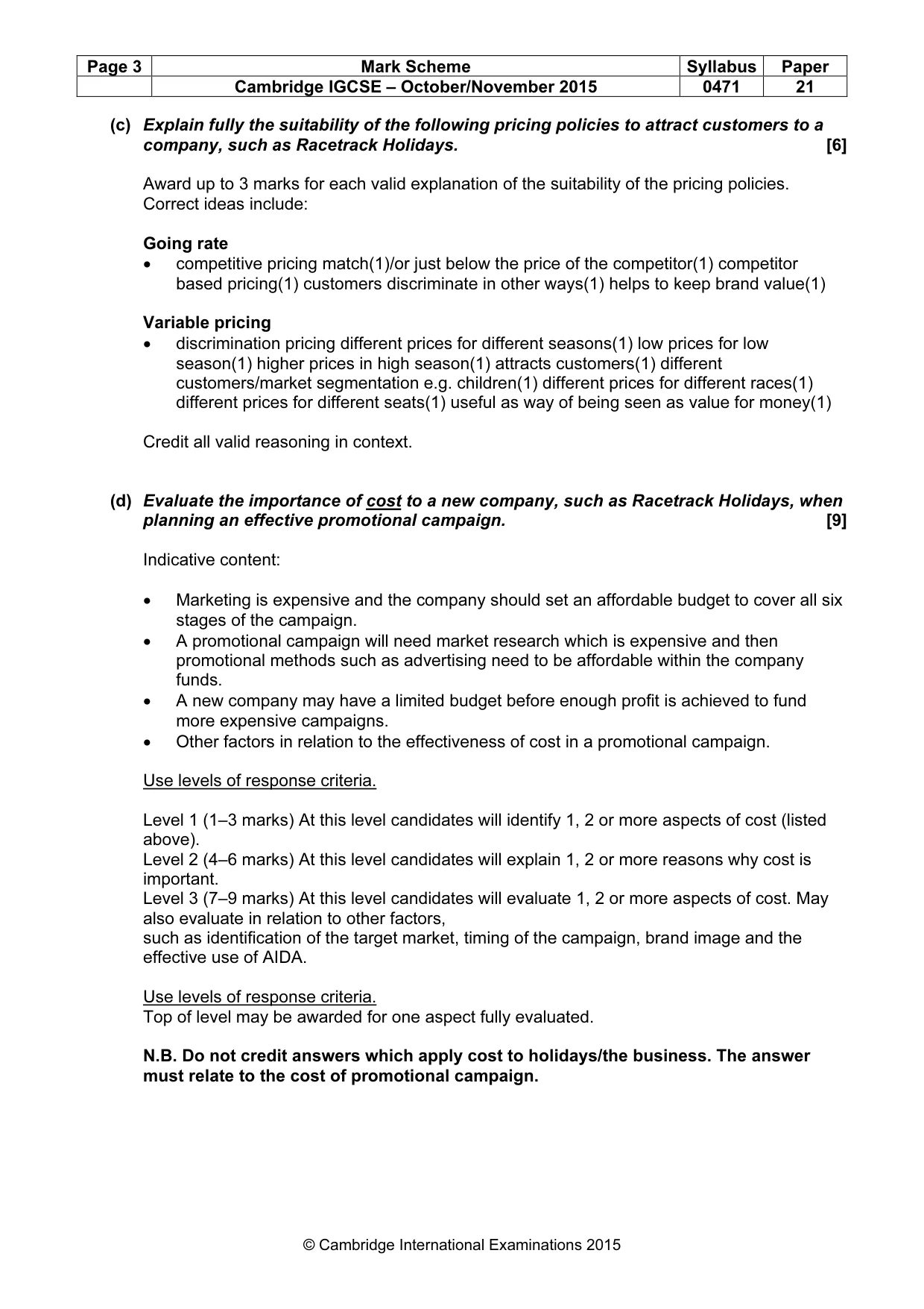 Mark scheme, page 3 of 9