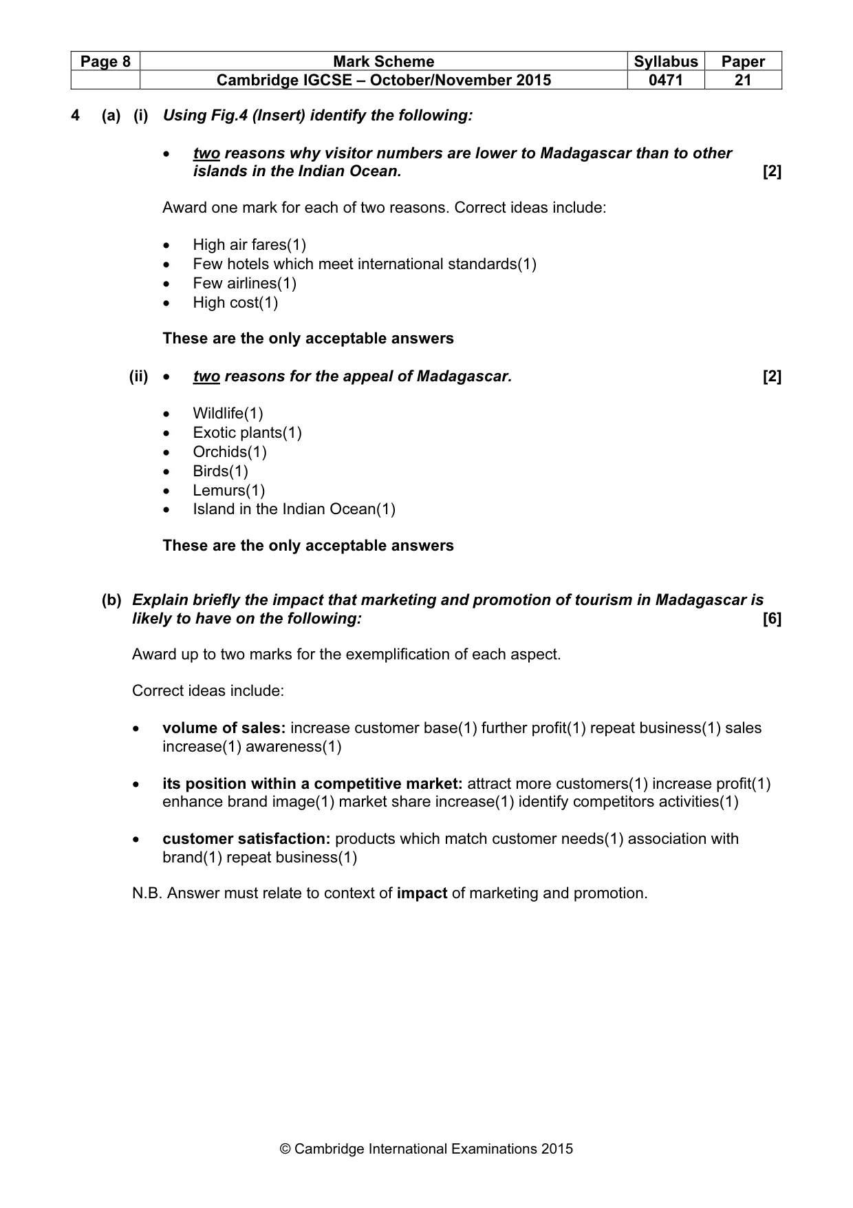 Mark scheme, page 8 of 9