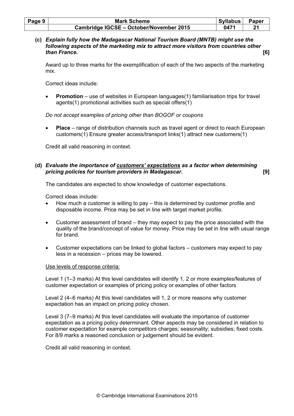Mark scheme, page 9 of 9