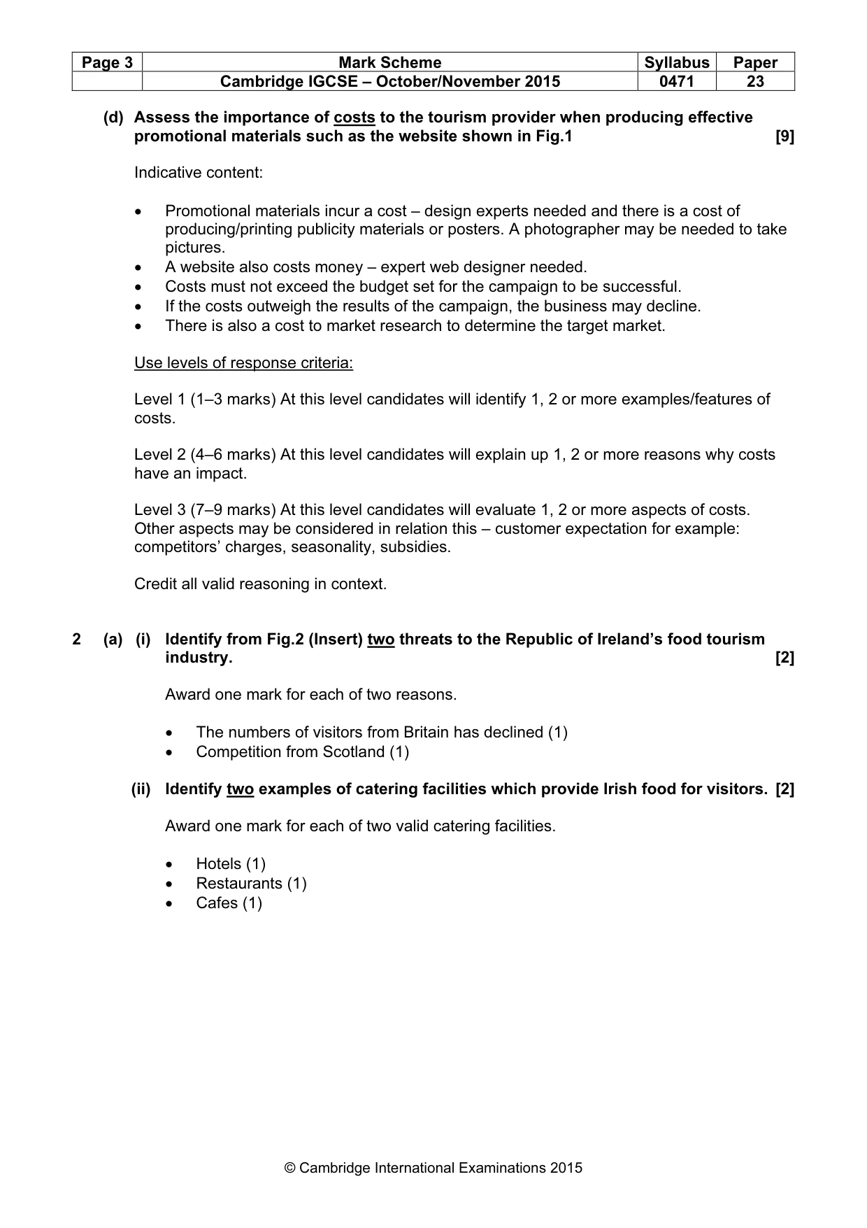 Mark scheme, page 3 of 8