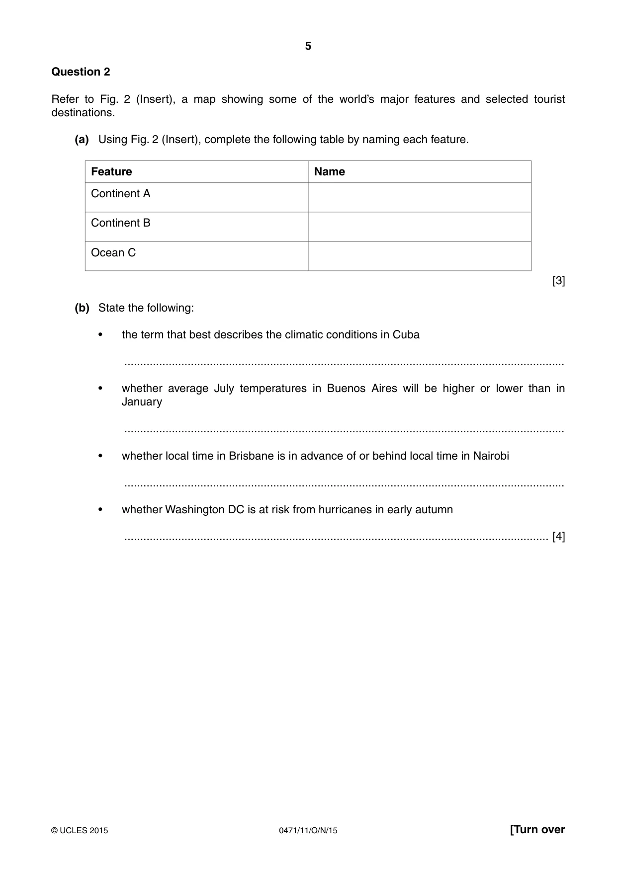 Cambridge IGCSE Travel and Tourism 0471 2015 Oct/Nov Paper 1 · Variant 1 question paper, page 5 of 12