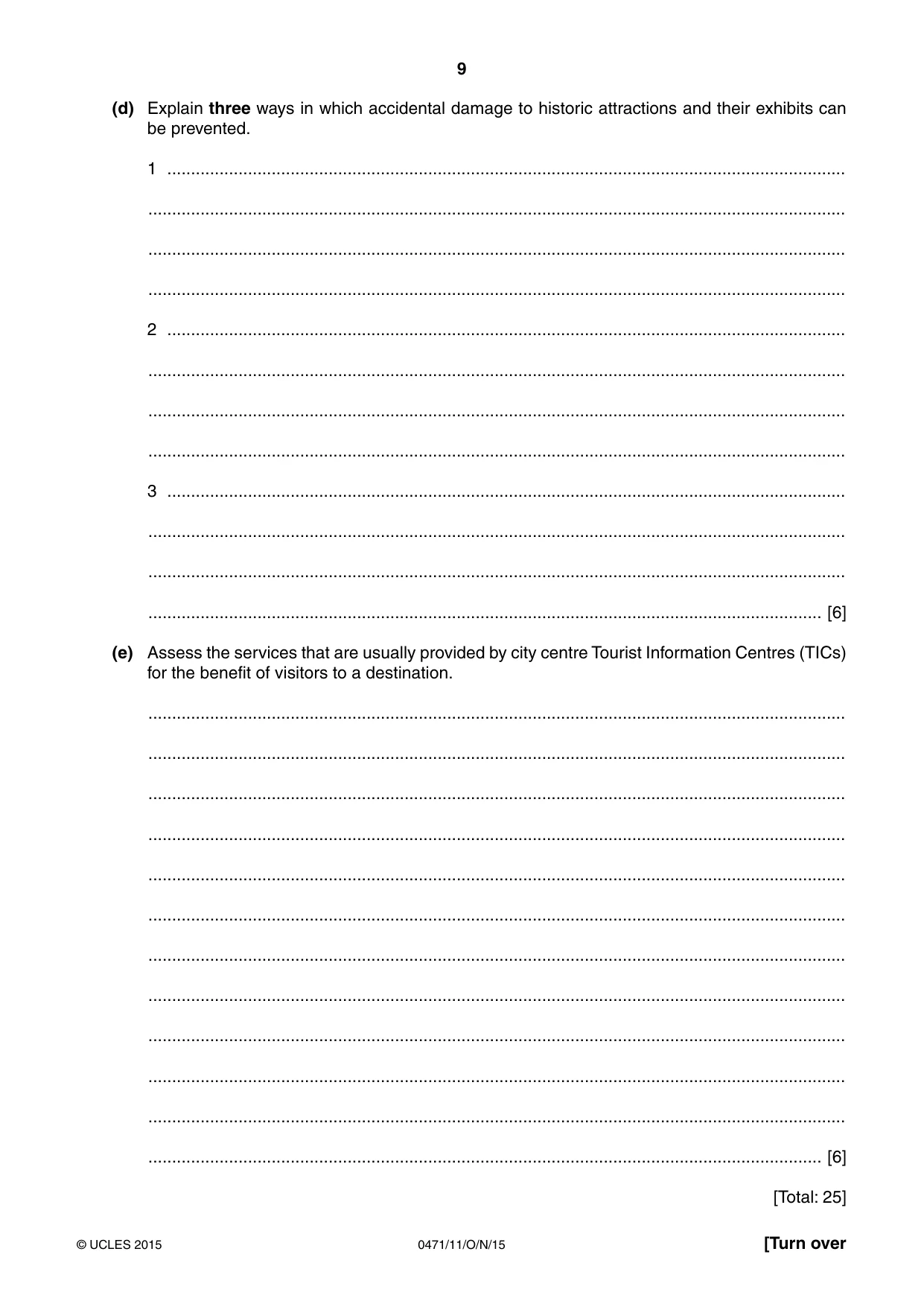 Cambridge IGCSE Travel and Tourism 0471 2015 Oct/Nov Paper 1 · Variant 1 question paper, page 9 of 12
