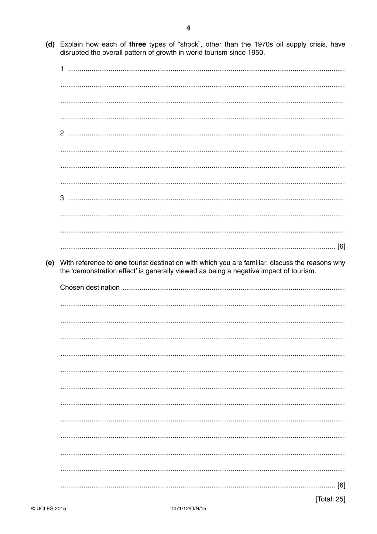 Cambridge IGCSE Travel and Tourism 0471 2015 Oct/Nov Paper 1 · Variant 2 question paper, page 4 of 12