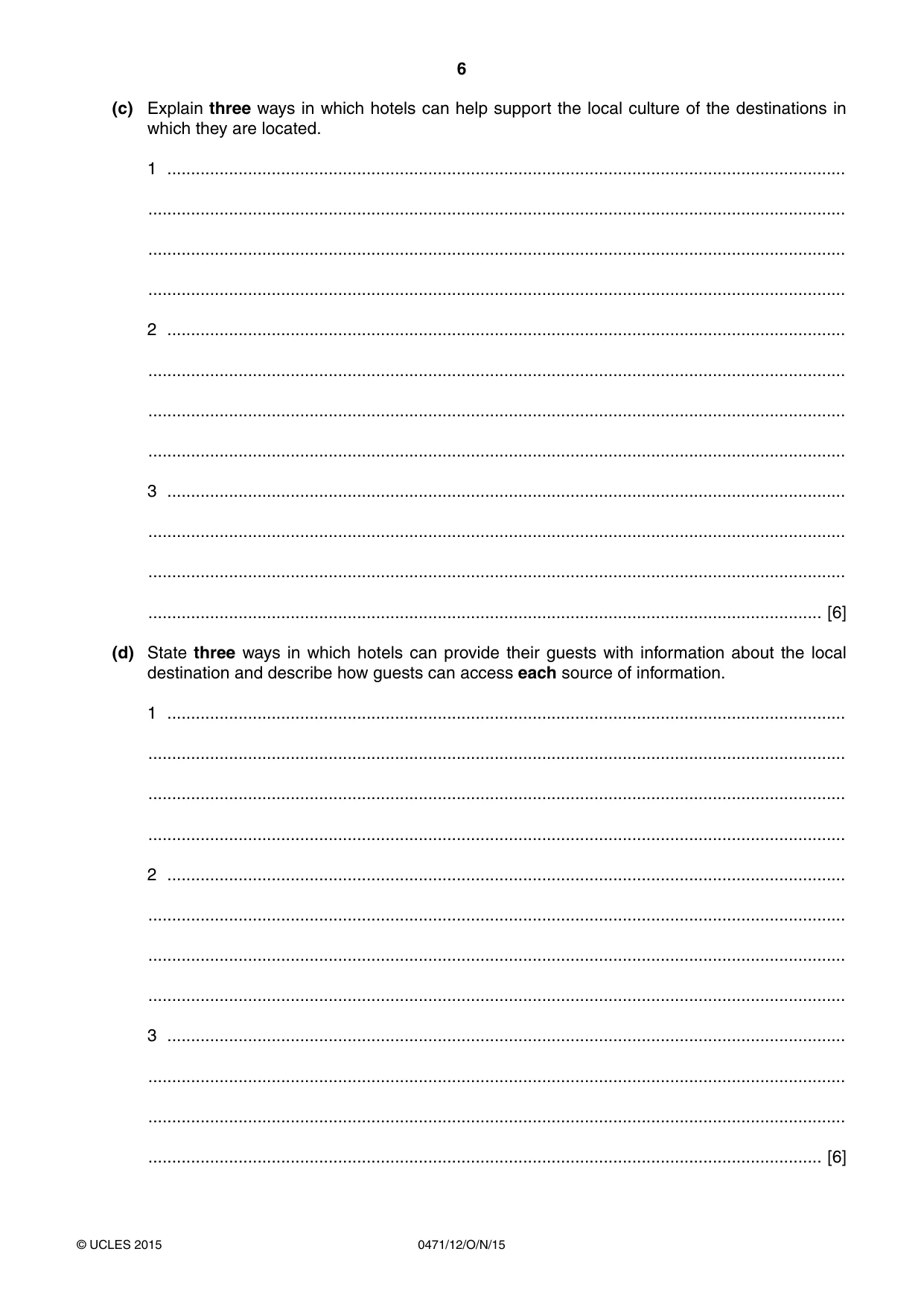 Cambridge IGCSE Travel and Tourism 0471 2015 Oct/Nov Paper 1 · Variant 2 question paper, page 6 of 12