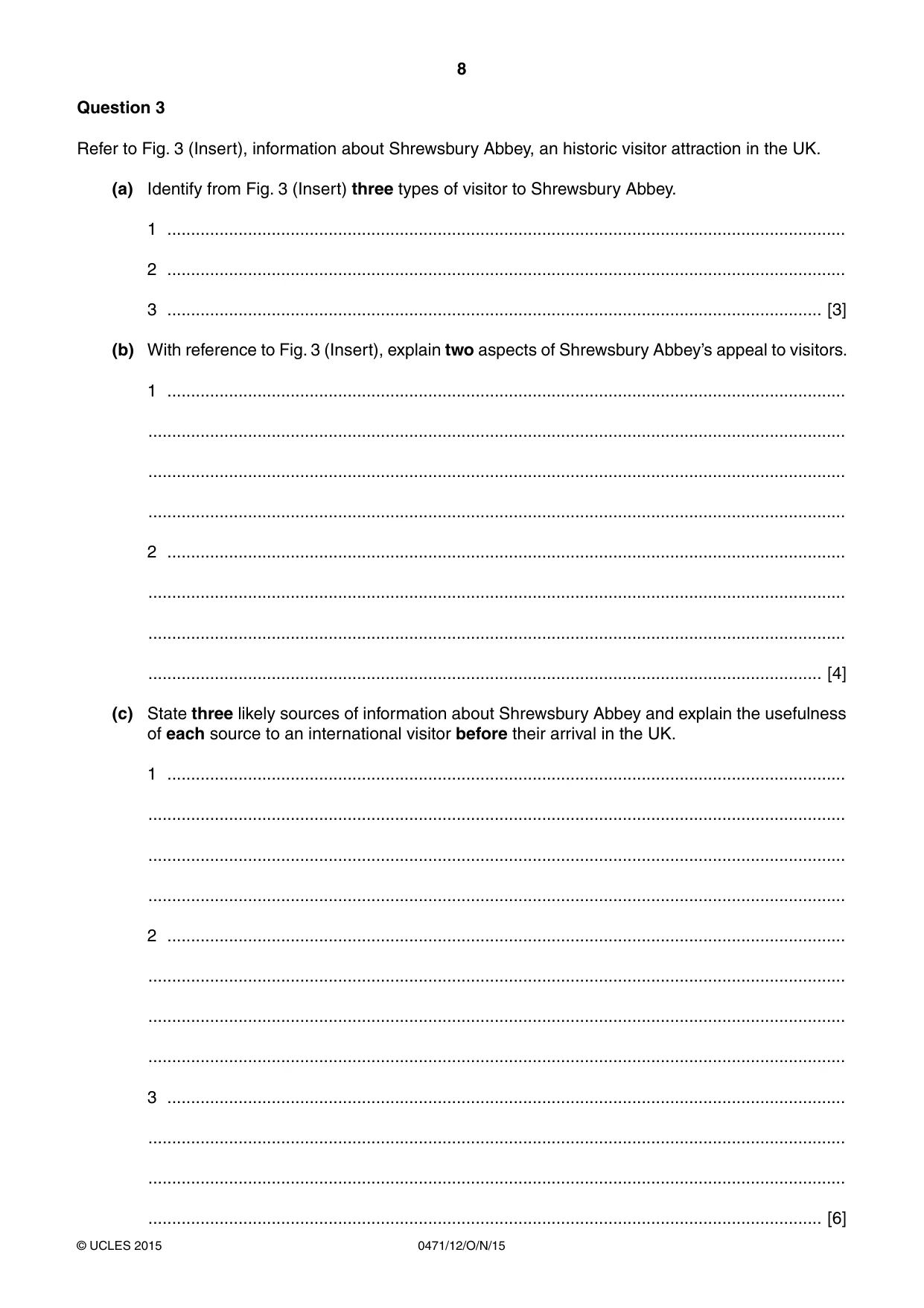 Cambridge IGCSE Travel and Tourism 0471 2015 Oct/Nov Paper 1 · Variant 2 question paper, page 8 of 12