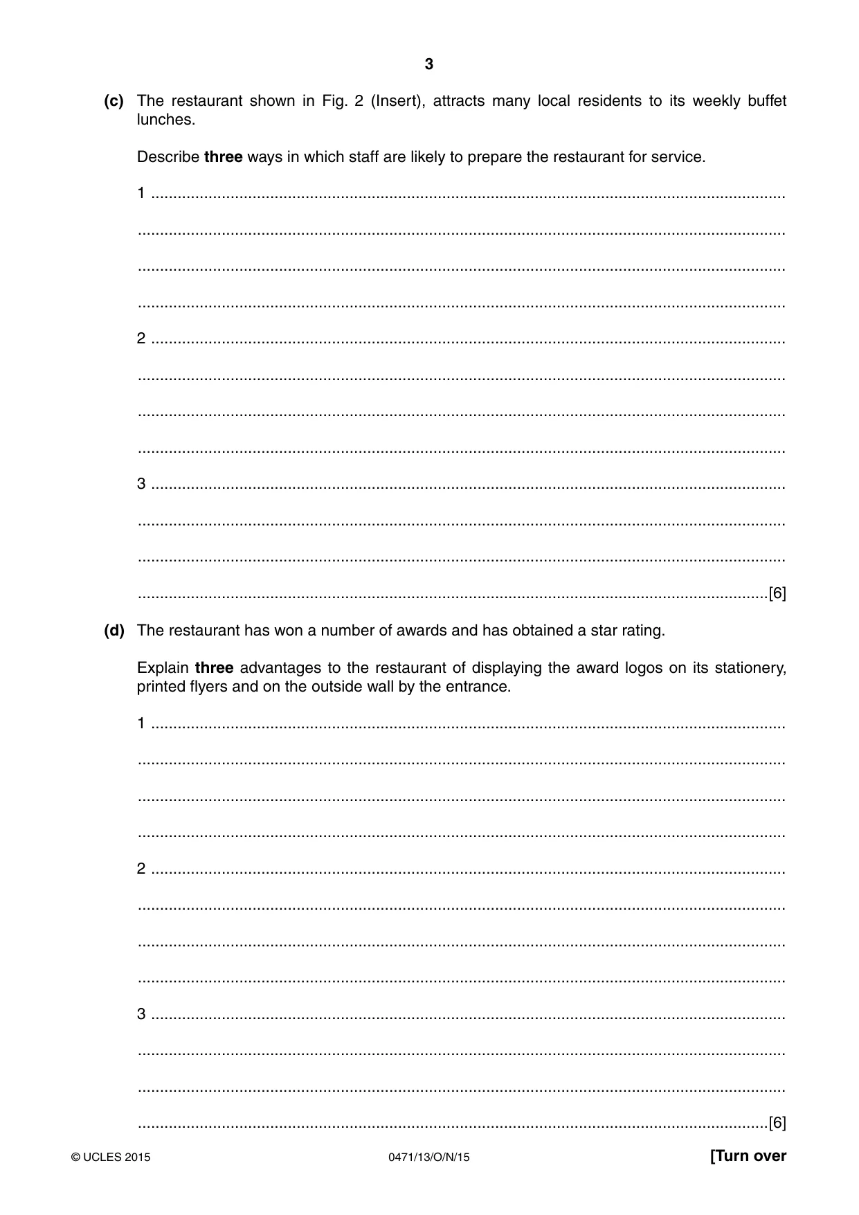 Cambridge IGCSE Travel and Tourism 0471 2015 Oct/Nov Paper 1 · Variant 3 question paper, page 3 of 16