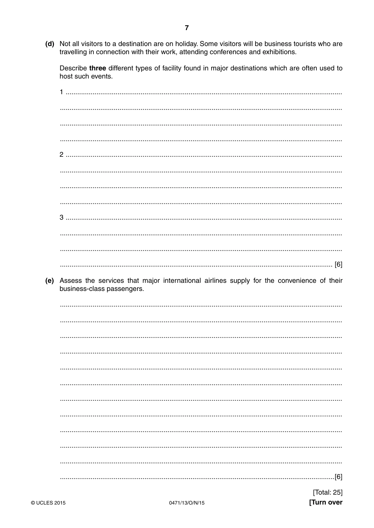 Cambridge IGCSE Travel and Tourism 0471 2015 Oct/Nov Paper 1 · Variant 3 question paper, page 7 of 16