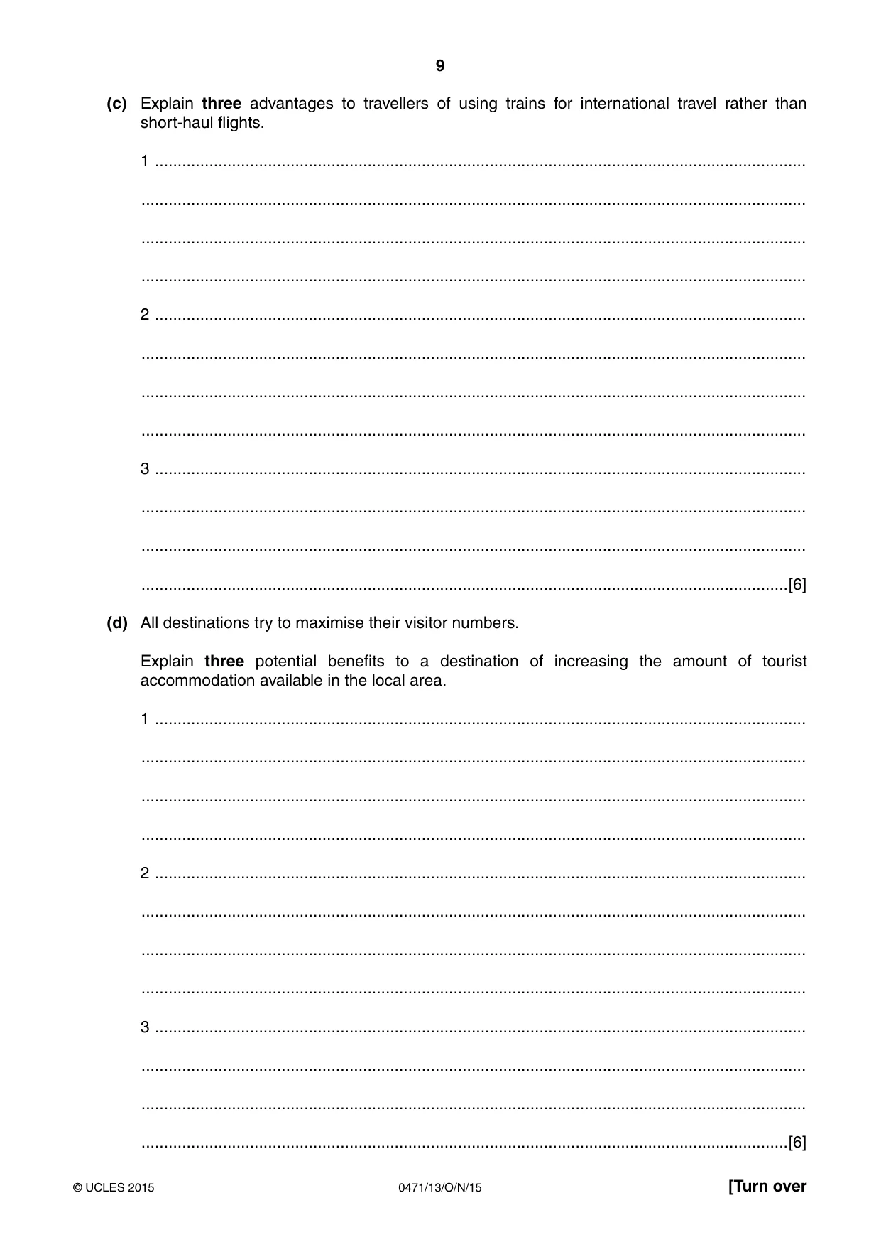Cambridge IGCSE Travel and Tourism 0471 2015 Oct/Nov Paper 1 · Variant 3 question paper, page 9 of 16