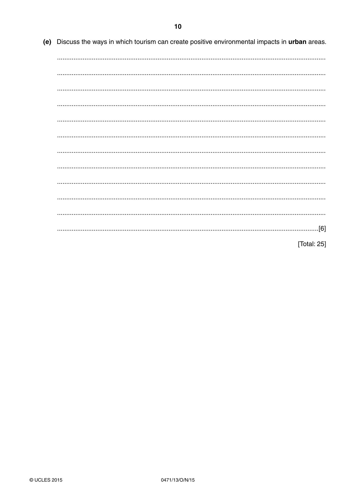 Cambridge IGCSE Travel and Tourism 0471 2015 Oct/Nov Paper 1 · Variant 3 question paper, page 10 of 16