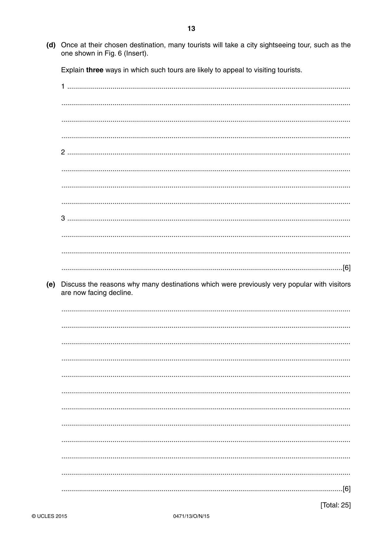 Cambridge IGCSE Travel and Tourism 0471 2015 Oct/Nov Paper 1 · Variant 3 question paper, page 13 of 16