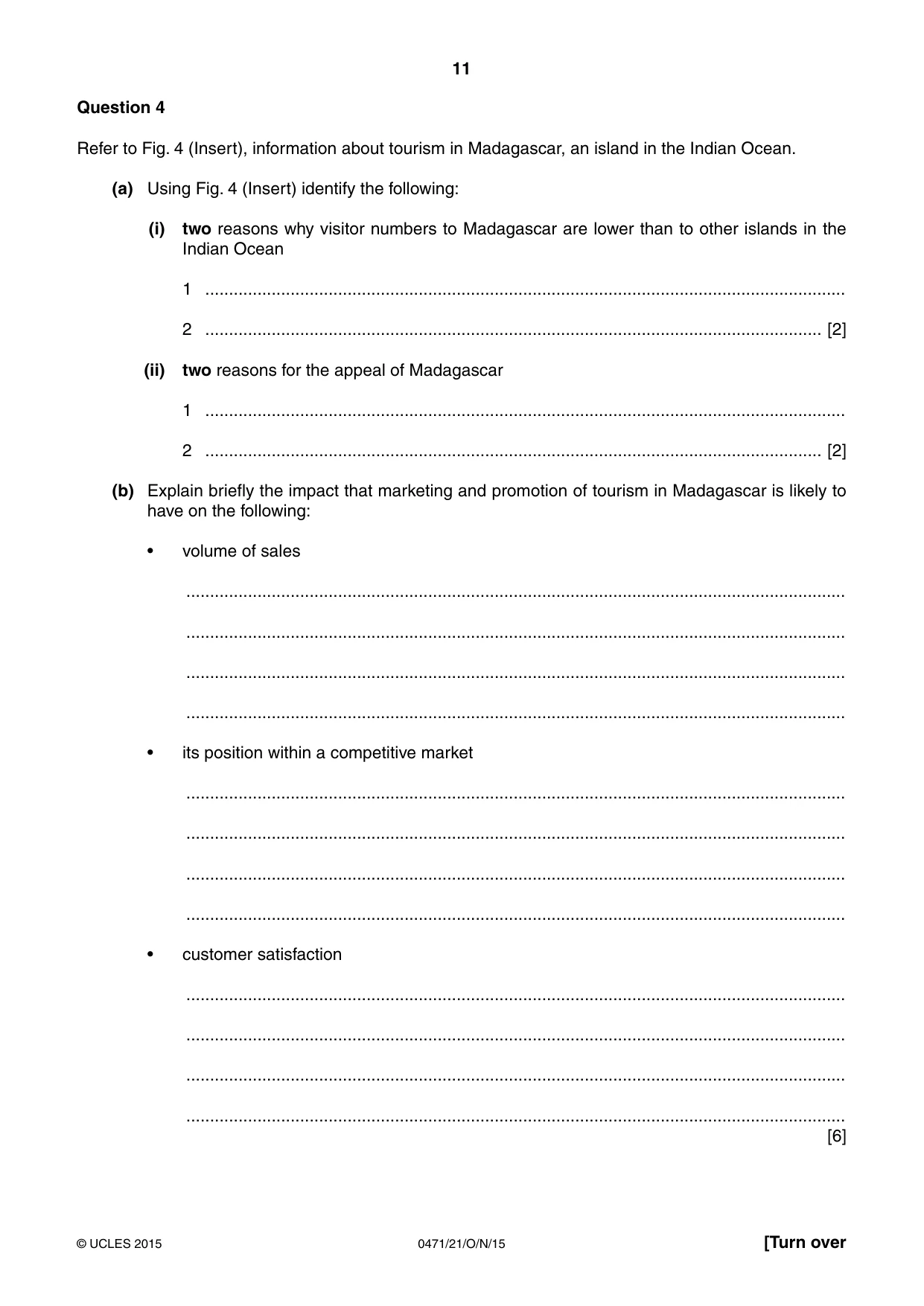 Cambridge IGCSE Travel and Tourism 0471 2015 Oct/Nov Paper 2 · Variant 1 question paper, page 11 of 16