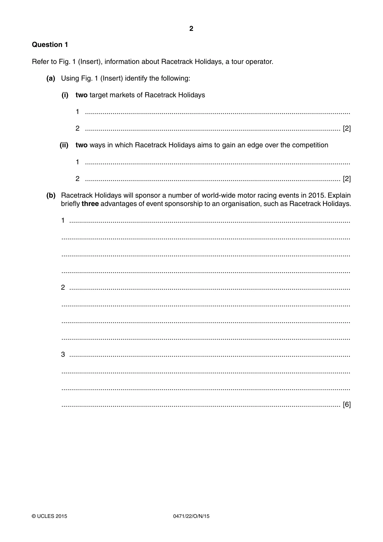 Cambridge IGCSE Travel and Tourism 0471 2015 Oct/Nov Paper 2 · Variant 2 question paper, page 2 of 16